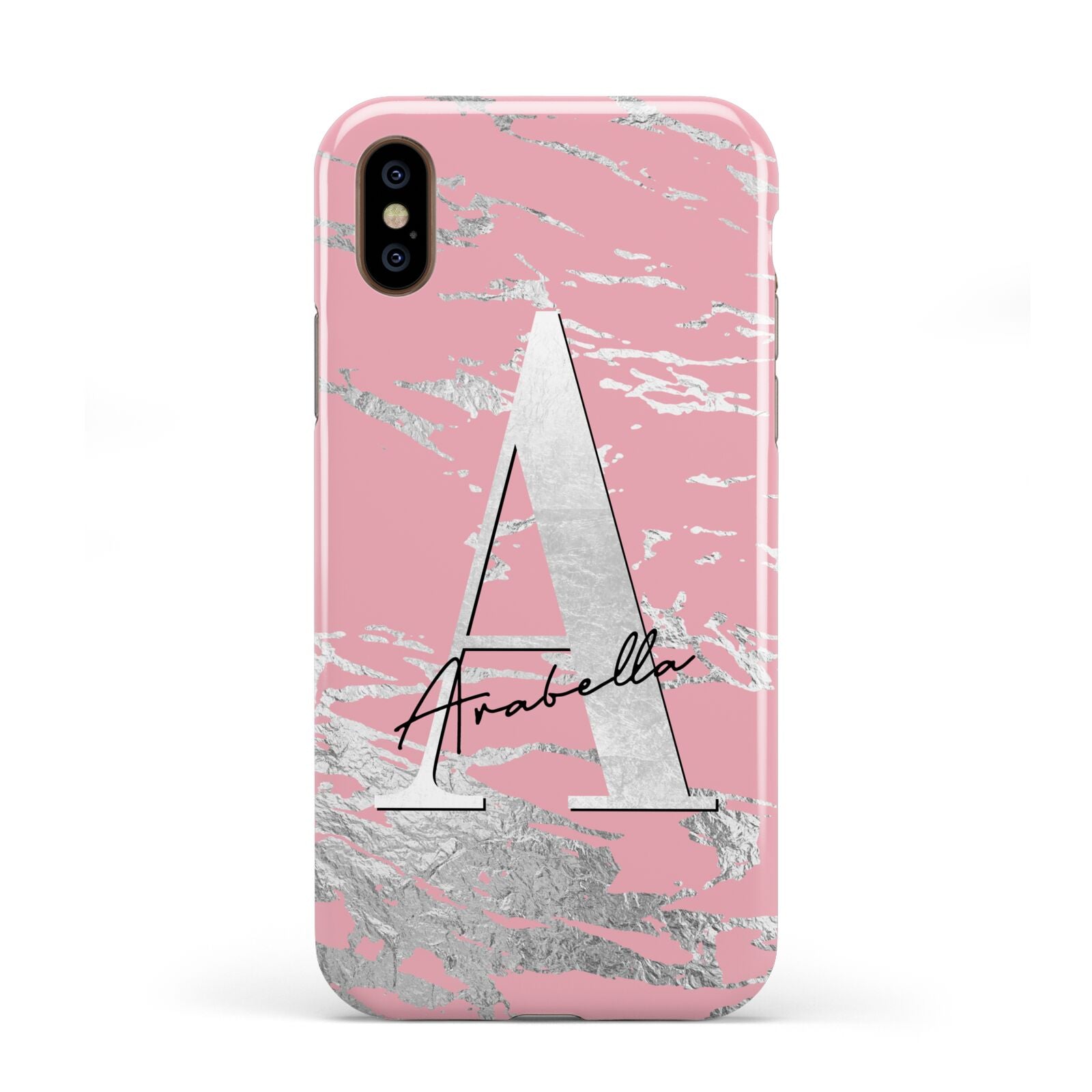 Personalised Pink Silver Apple iPhone XS 3D Tough