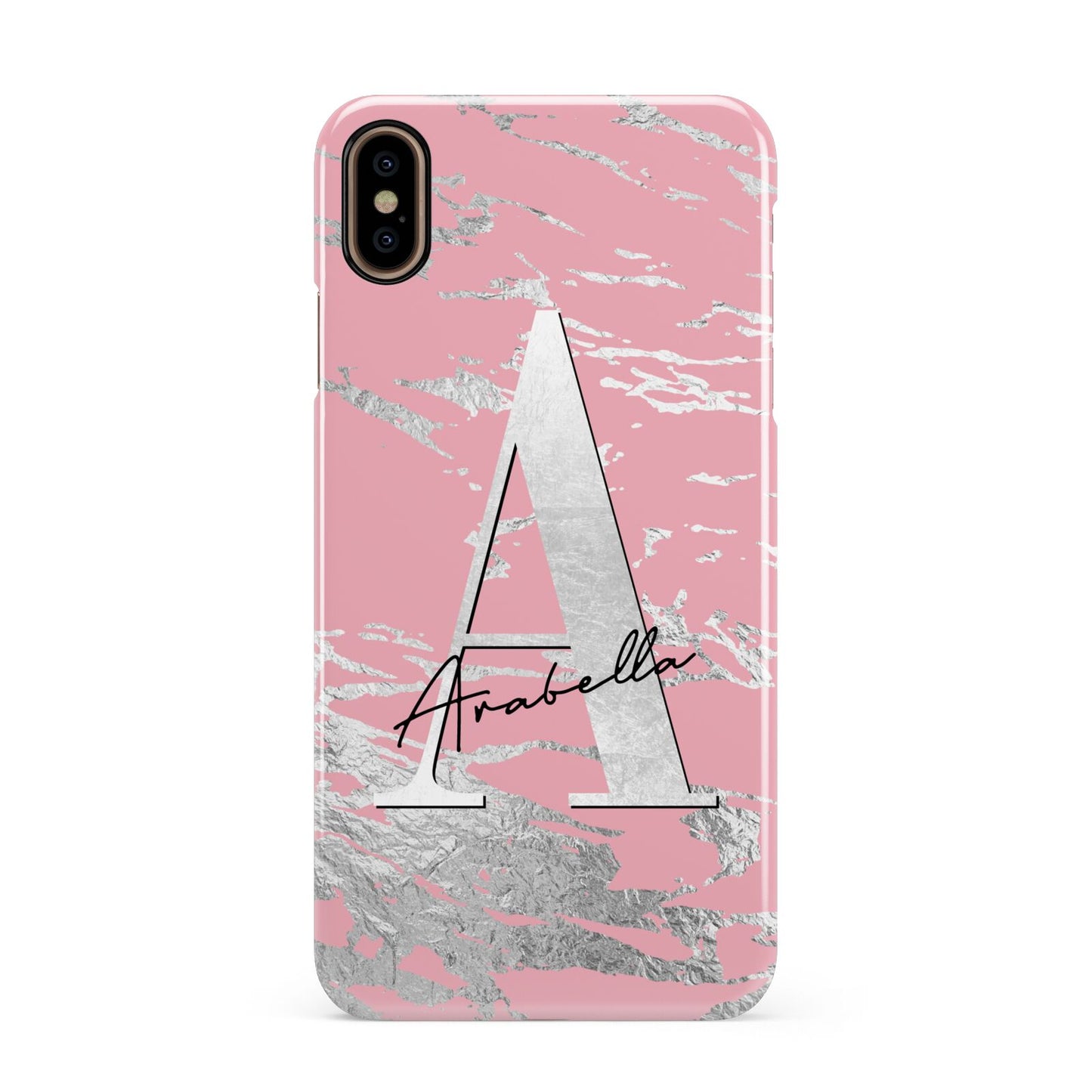 Personalised Pink Silver Apple iPhone Xs Max 3D Snap Case