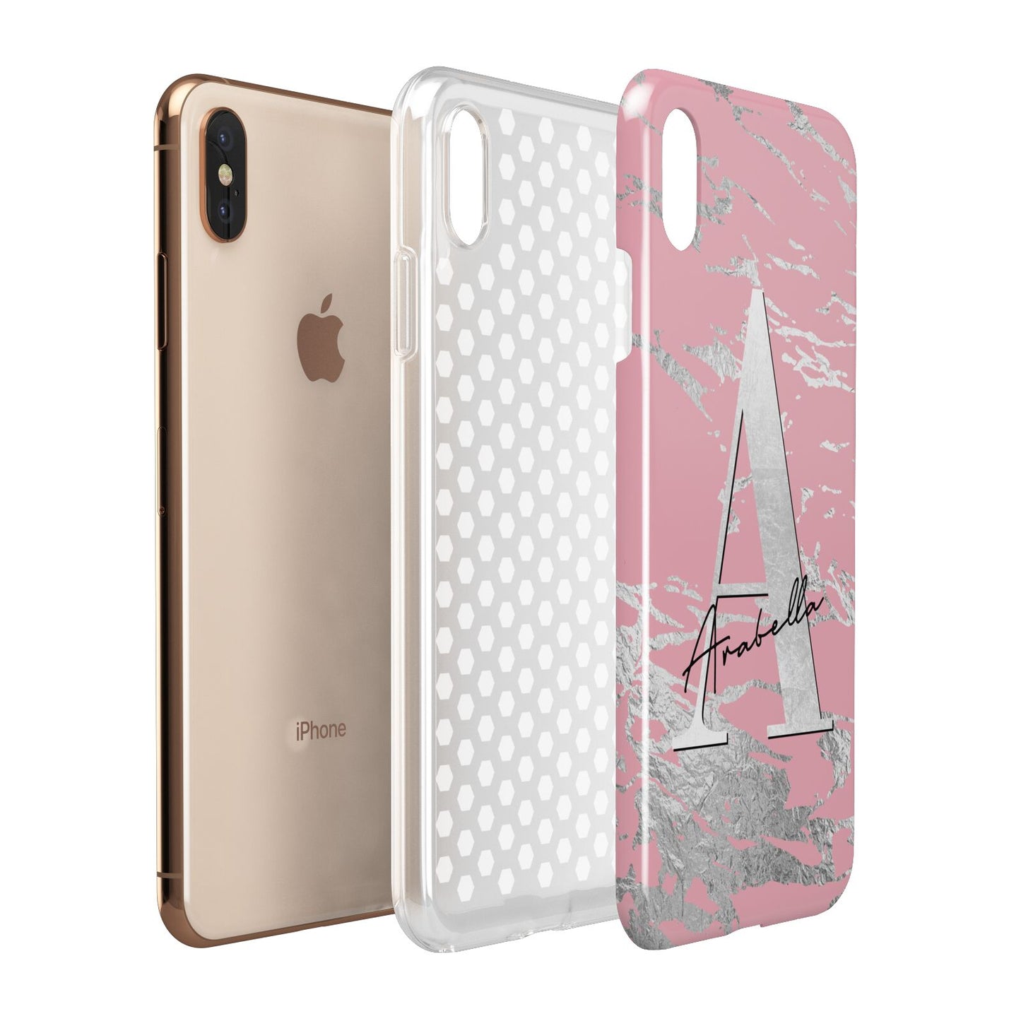 Personalised Pink Silver Apple iPhone Xs Max 3D Tough Case Expanded View