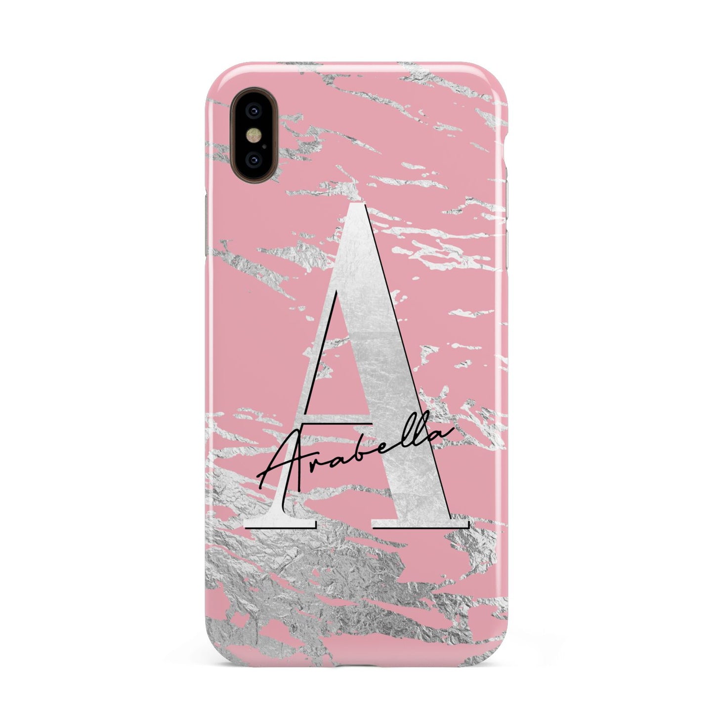 Personalised Pink Silver Apple iPhone Xs Max 3D Tough Case