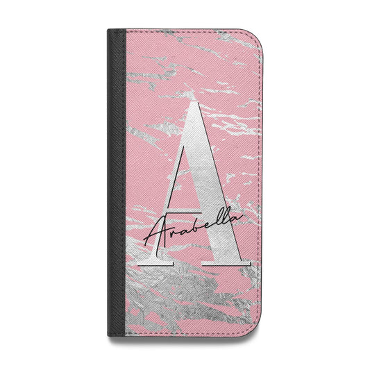 Personalised Pink Silver Vegan Leather Flip iPhone Case