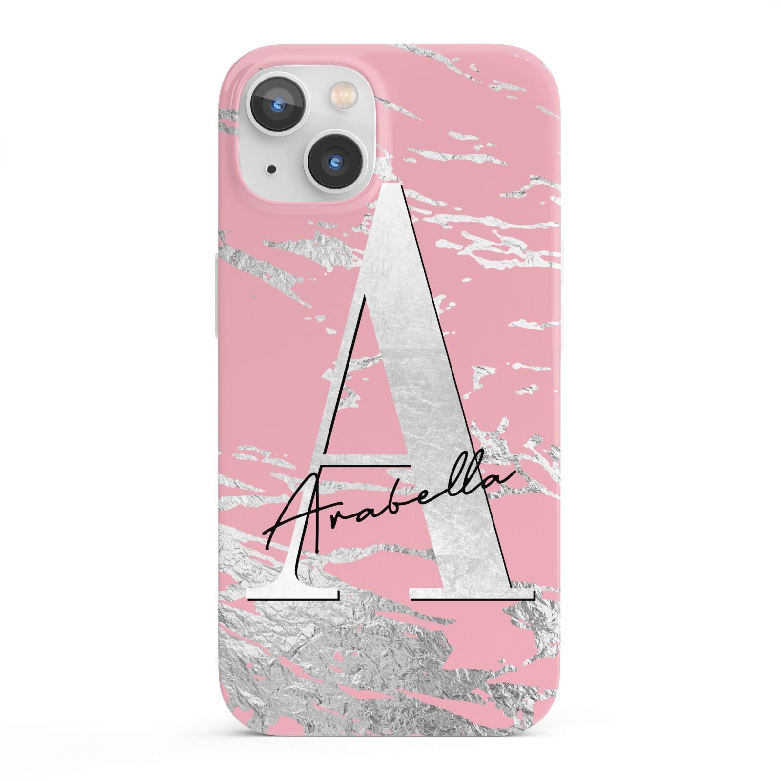 Personalised Pink Silver iPhone 13 Full Wrap 3D Snap Case