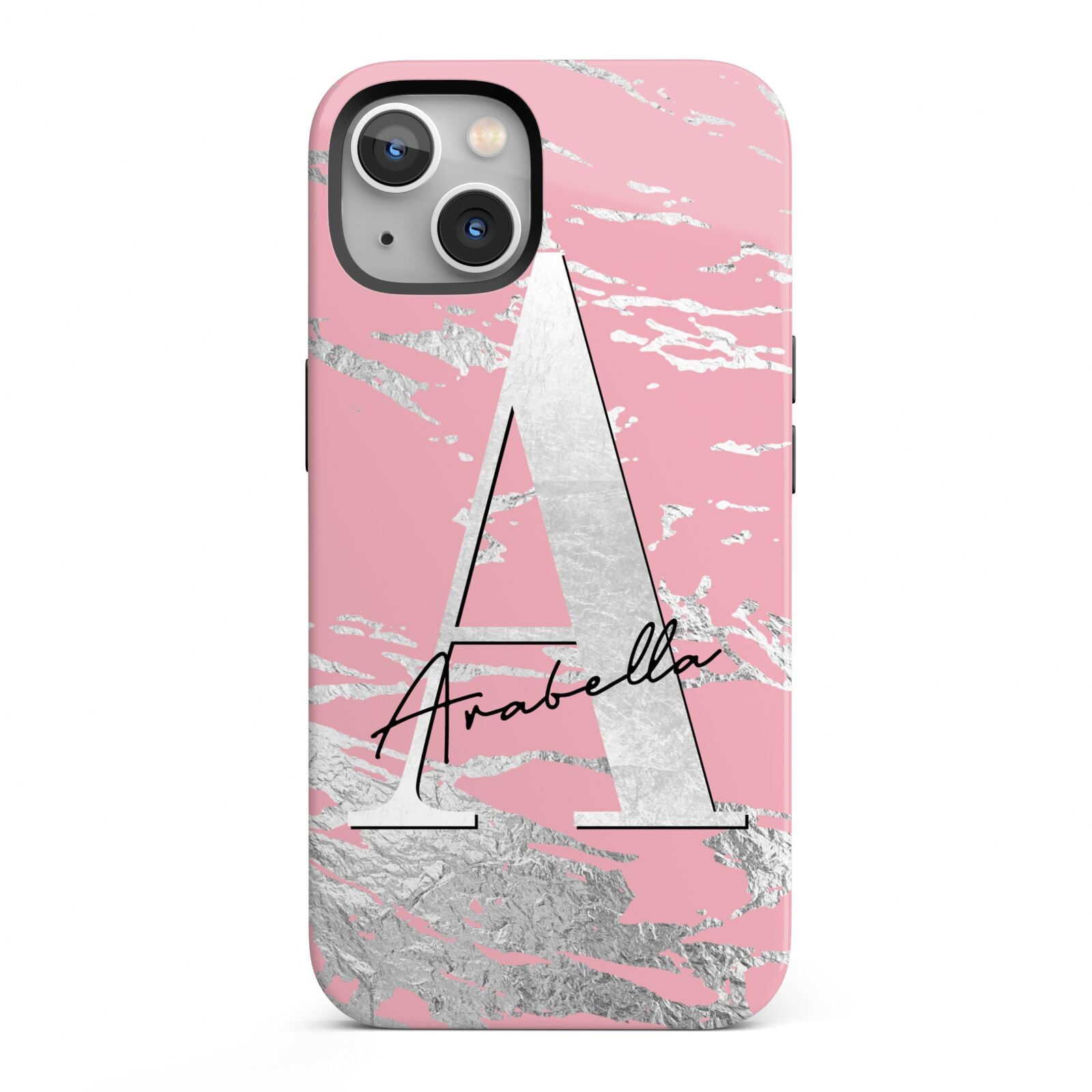 Personalised Pink Silver iPhone 13 Full Wrap 3D Tough Case