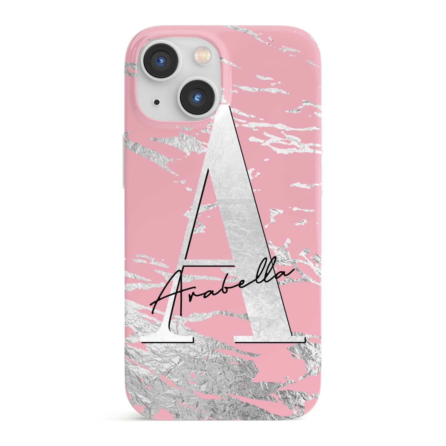 Personalised Pink Silver iPhone 13 Mini Full Wrap 3D Snap Case