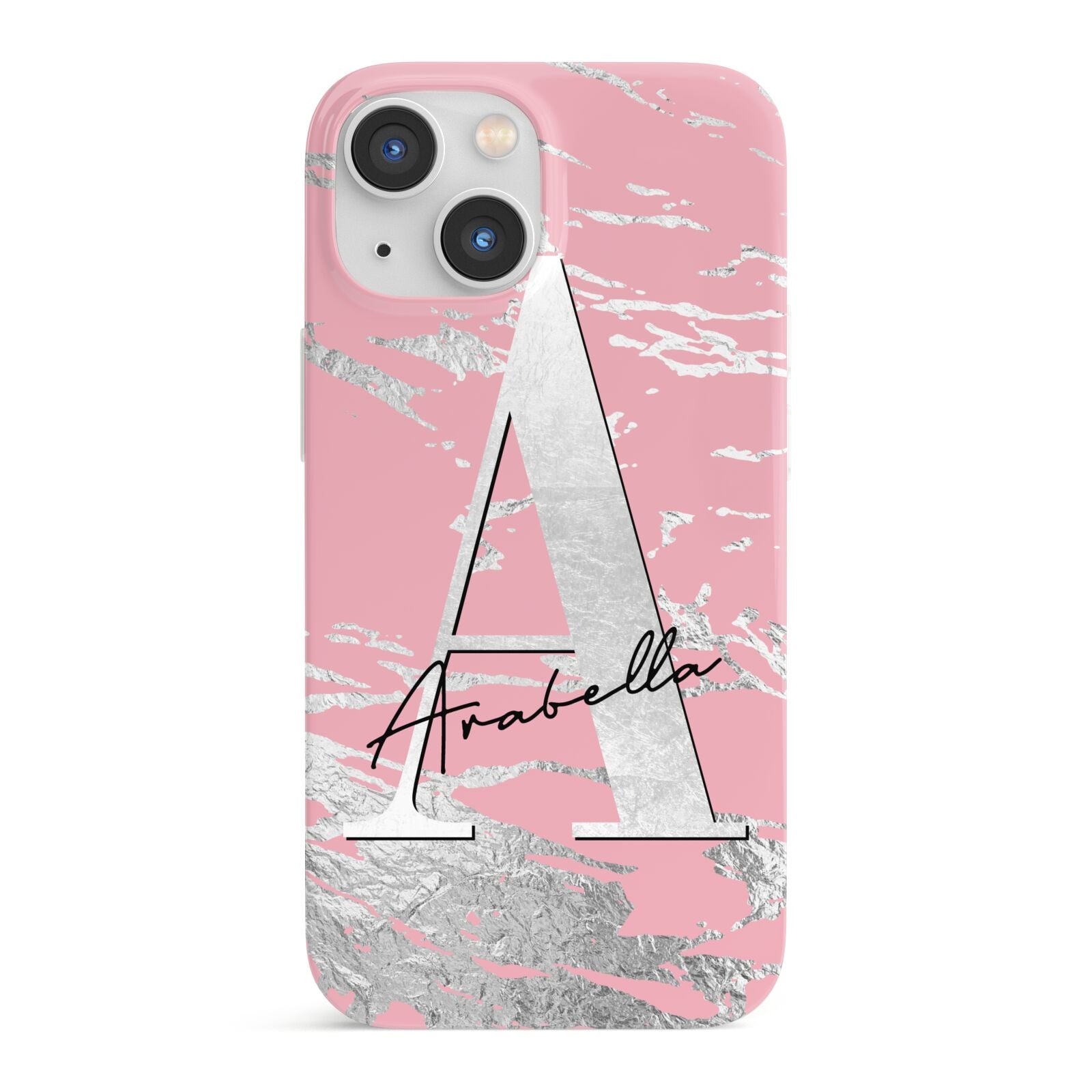 Personalised Pink Silver iPhone 13 Mini Full Wrap 3D Snap Case