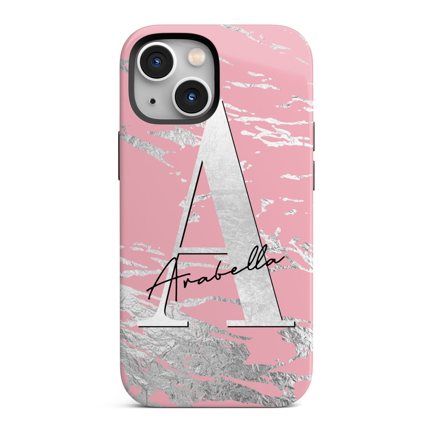 Personalised Pink Silver iPhone 13 Mini Full Wrap 3D Tough Case