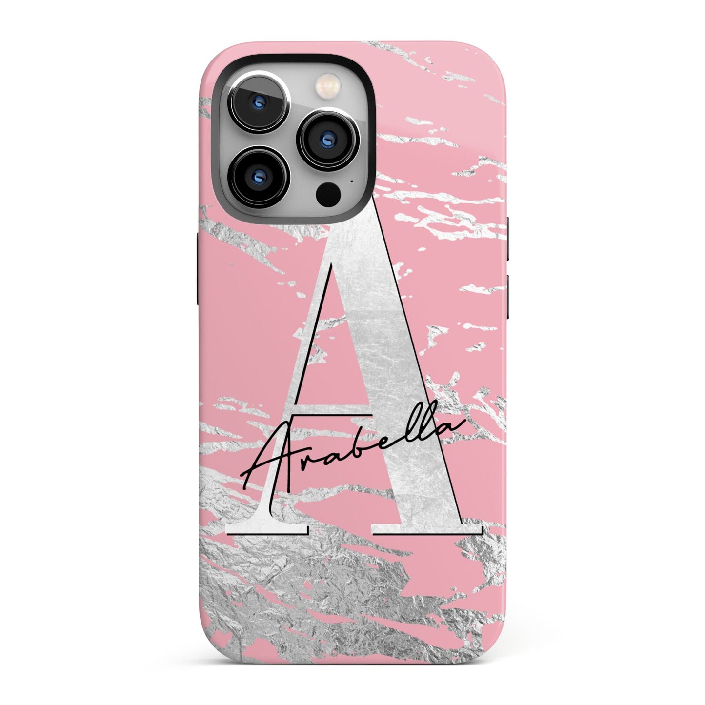 Personalised Pink Silver iPhone 13 Pro Full Wrap 3D Tough Case