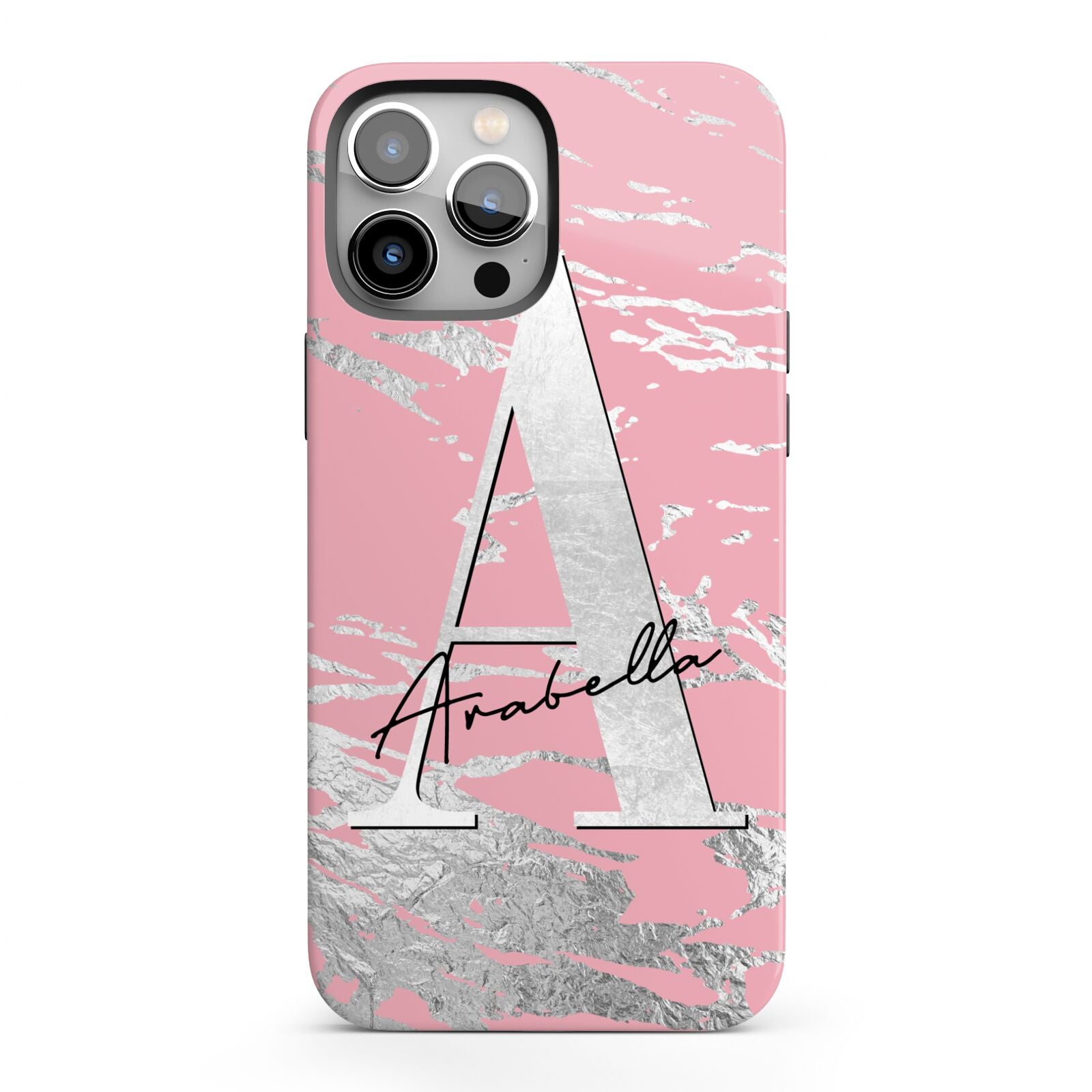 Personalised Pink Silver iPhone 13 Pro Max Full Wrap 3D Tough Case