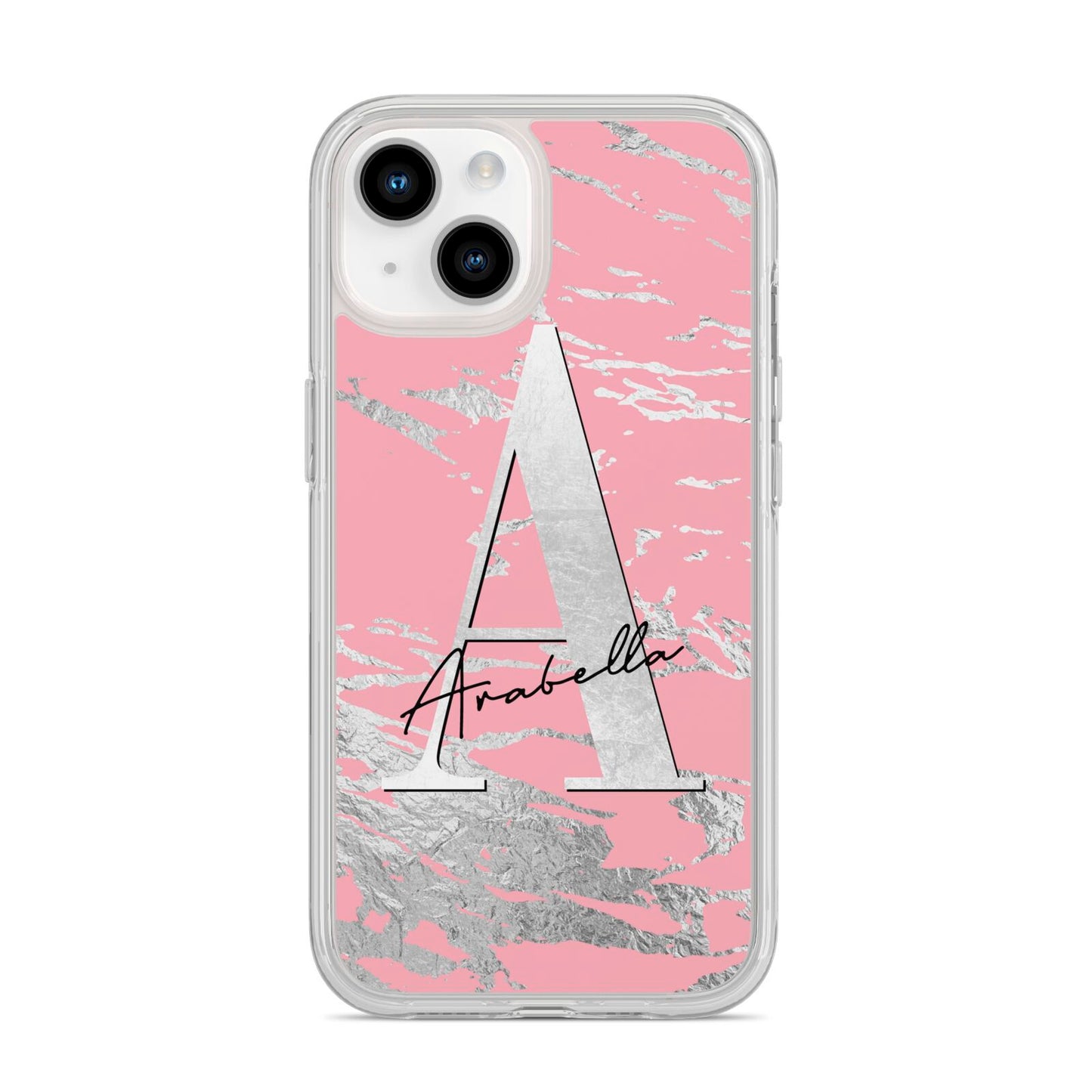 Personalised Pink Silver iPhone 14 Clear Tough Case Starlight