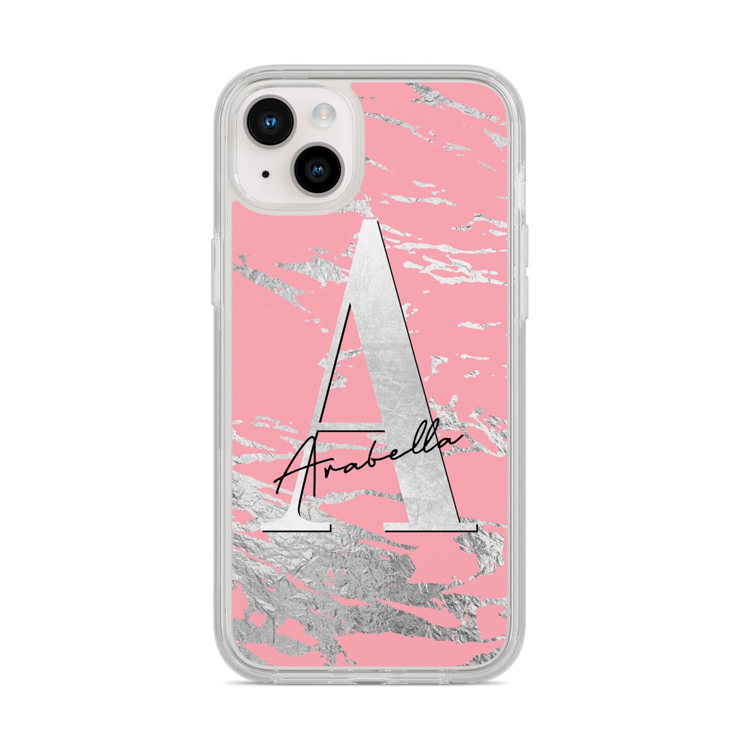 Personalised Pink Silver iPhone 14 Plus Clear Tough Case Starlight