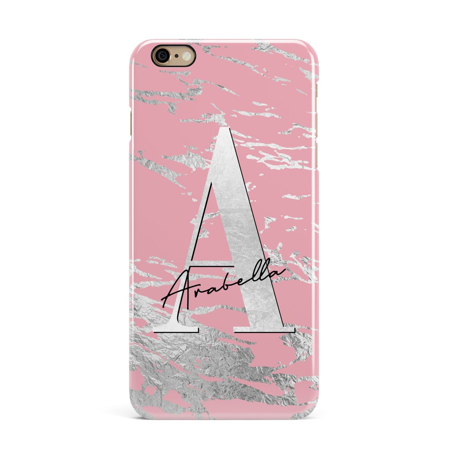 Personalised Pink Silver iPhone 6 Plus 3D Snap Case on Gold Phone