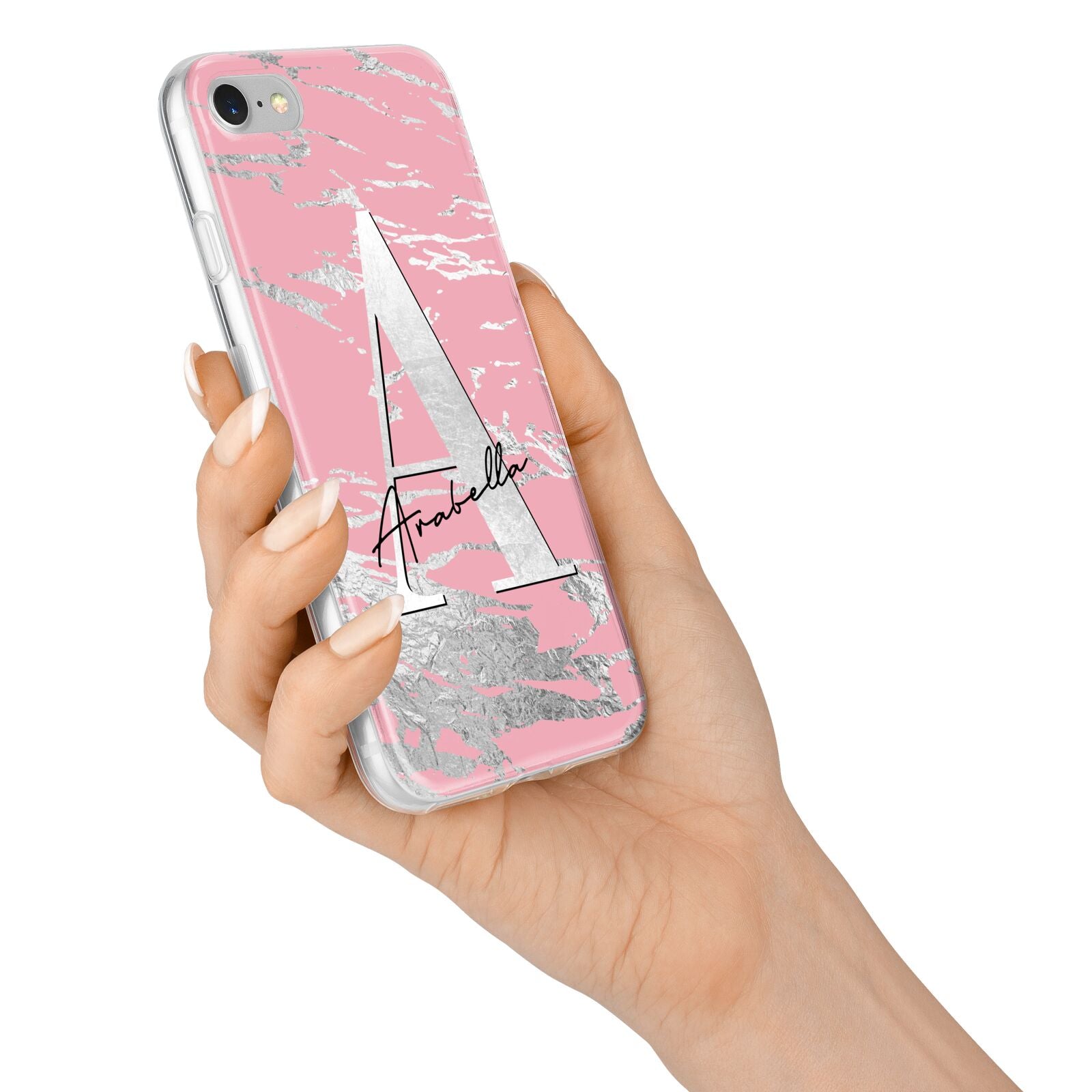 Personalised Pink Silver iPhone 7 Bumper Case on Silver iPhone Alternative Image