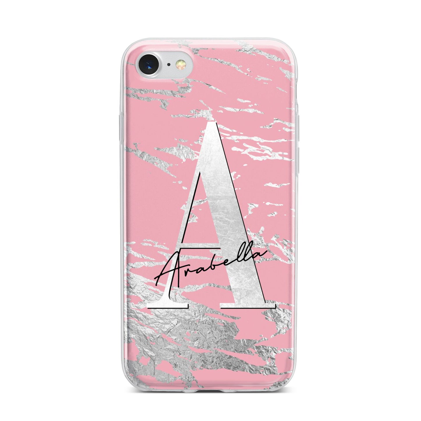 Personalised Pink Silver iPhone 7 Bumper Case on Silver iPhone