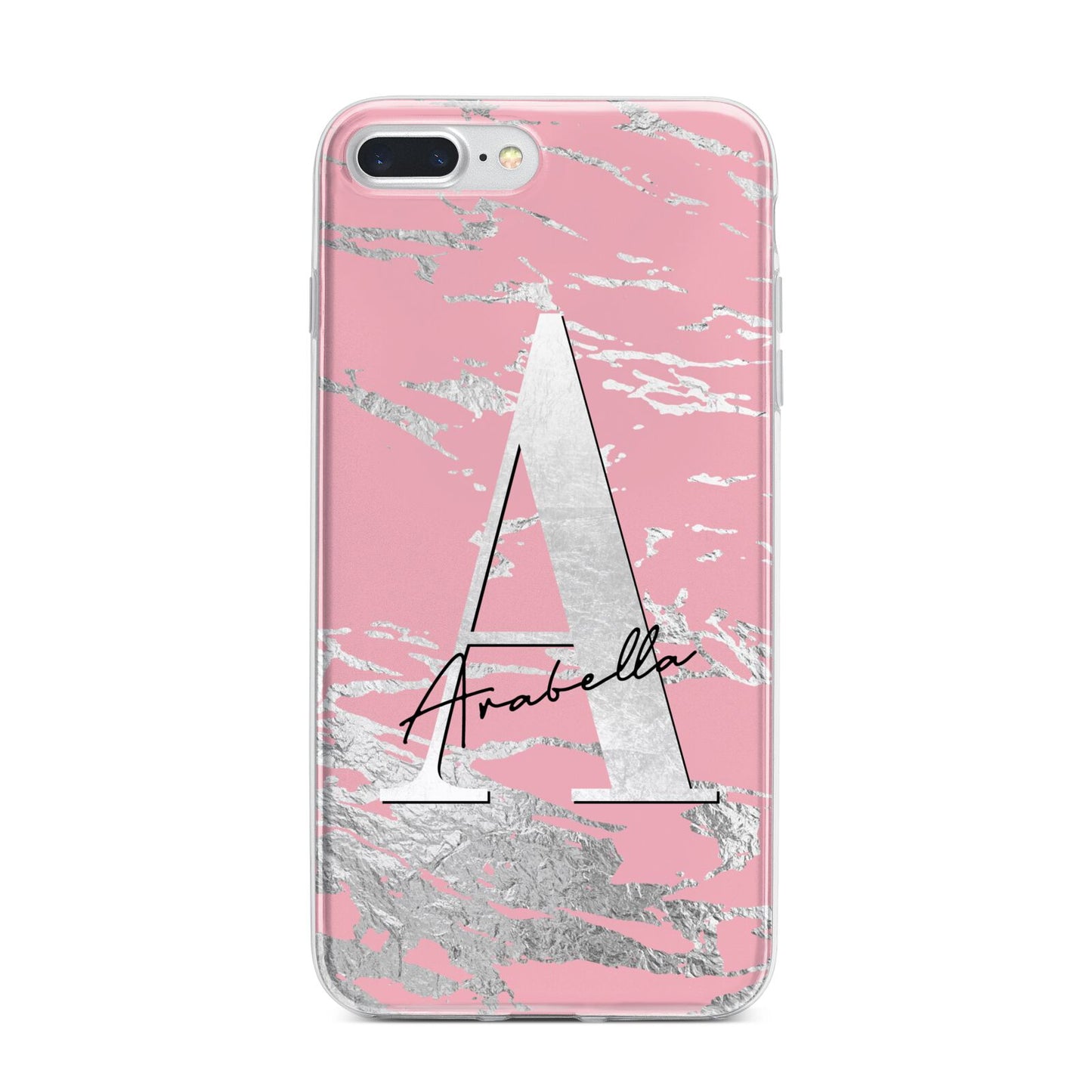 Personalised Pink Silver iPhone 7 Plus Bumper Case on Silver iPhone