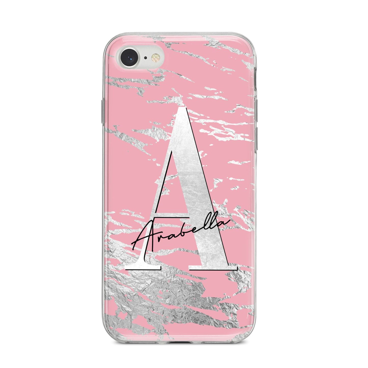 Personalised Pink Silver iPhone 8 Bumper Case on Silver iPhone