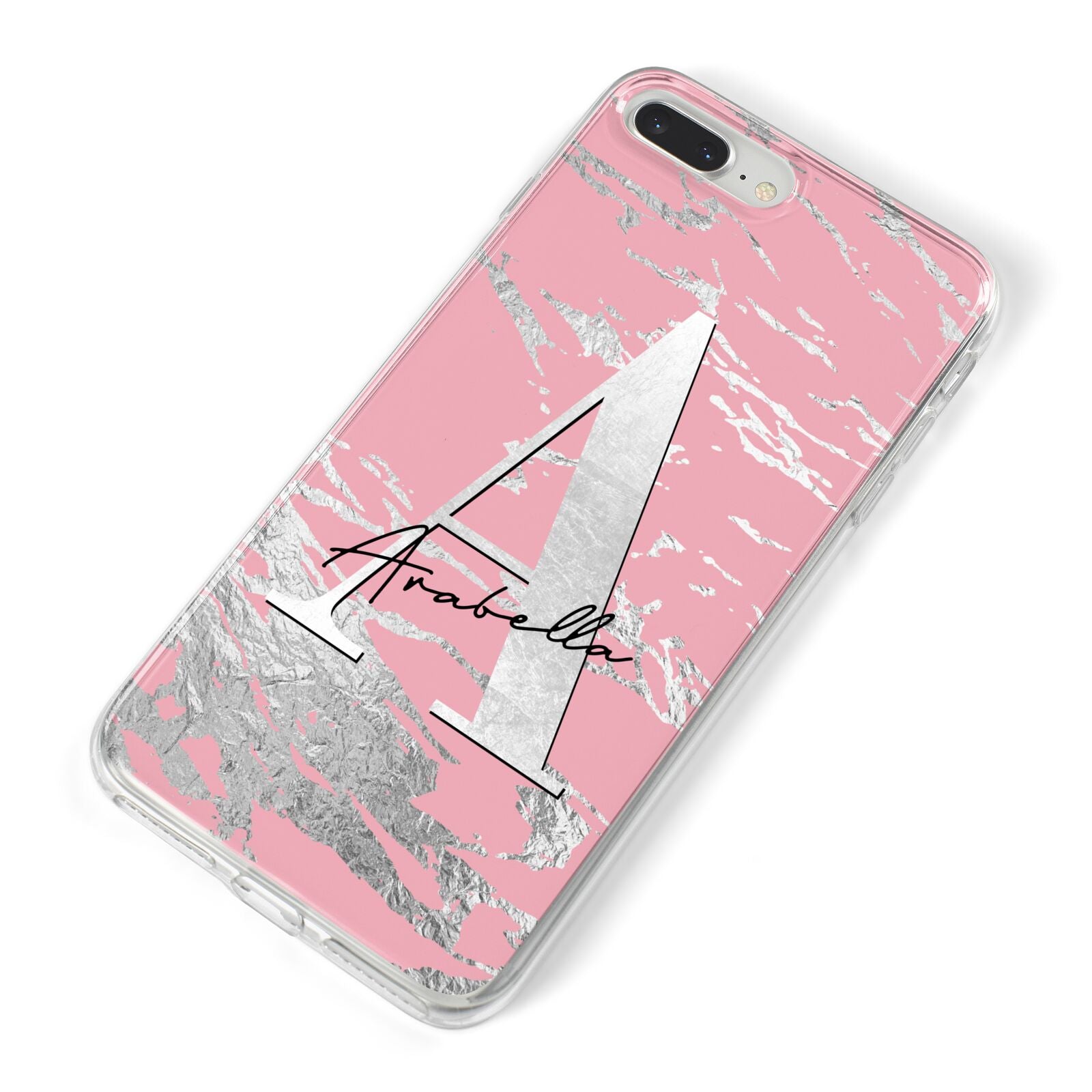 Personalised Pink Silver iPhone 8 Plus Bumper Case on Silver iPhone Alternative Image