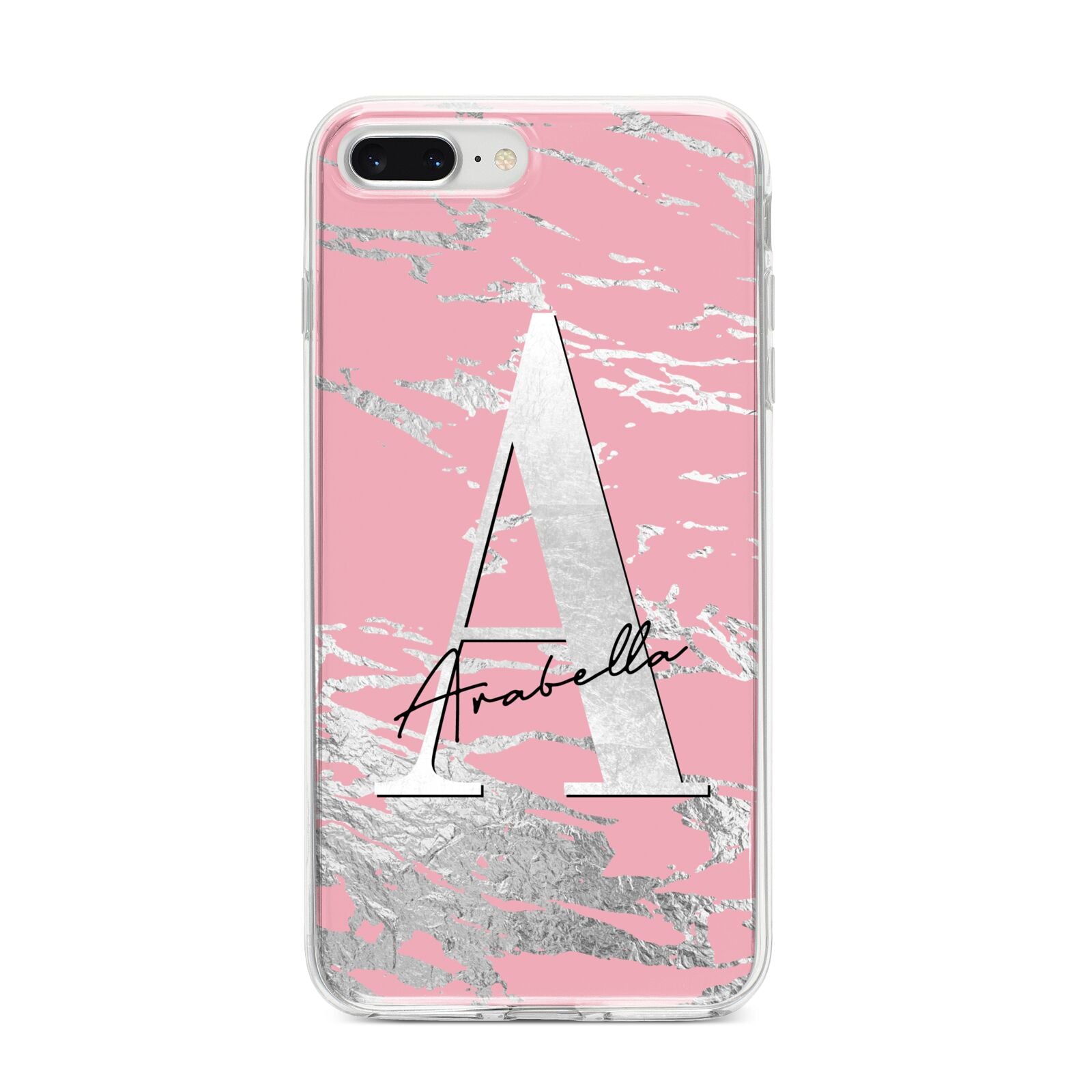 Personalised Pink Silver iPhone 8 Plus Bumper Case on Silver iPhone