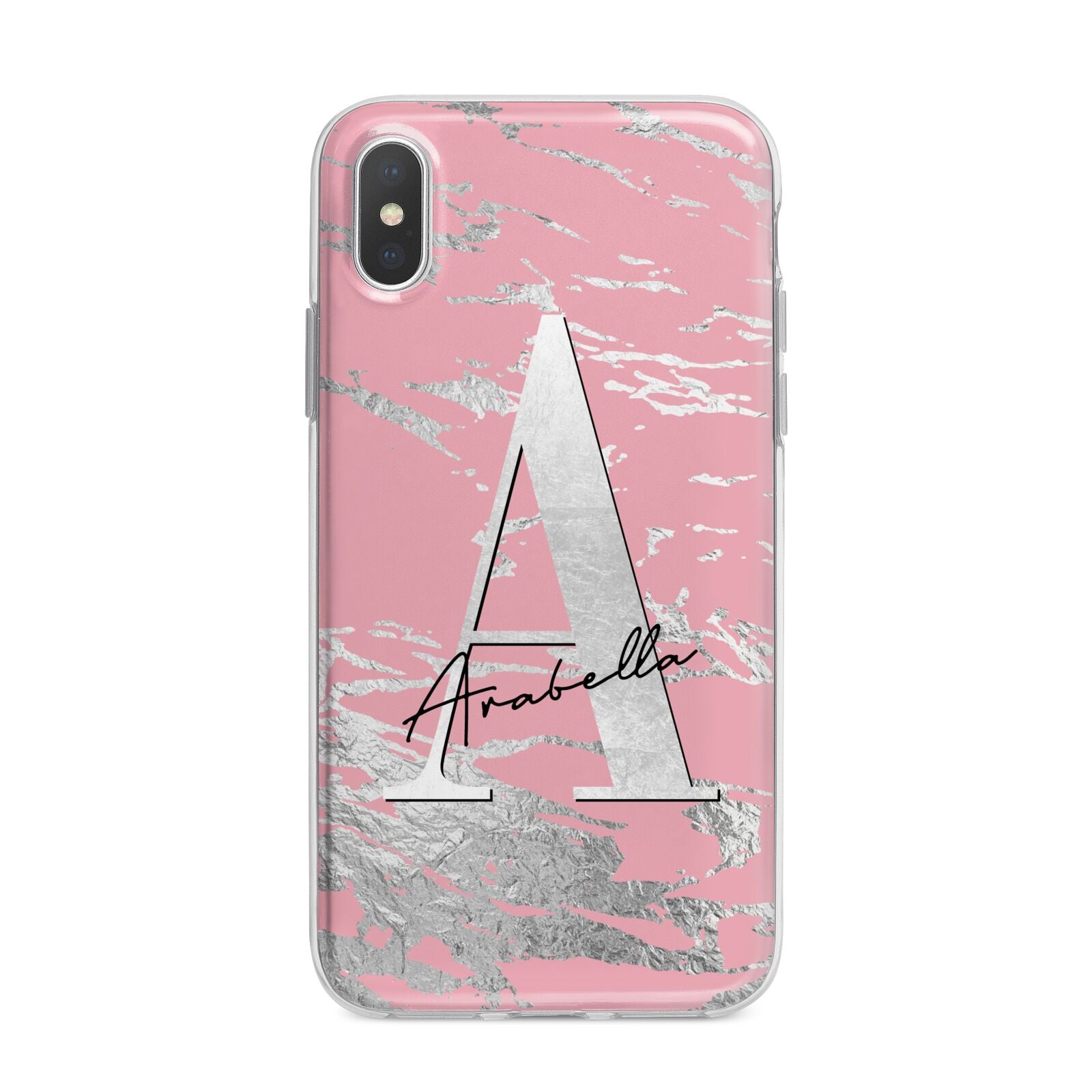 Personalised Pink Silver iPhone X Bumper Case on Silver iPhone Alternative Image 1