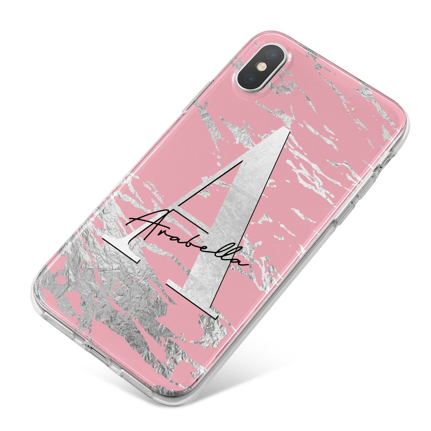 Personalised Pink Silver iPhone X Bumper Case on Silver iPhone