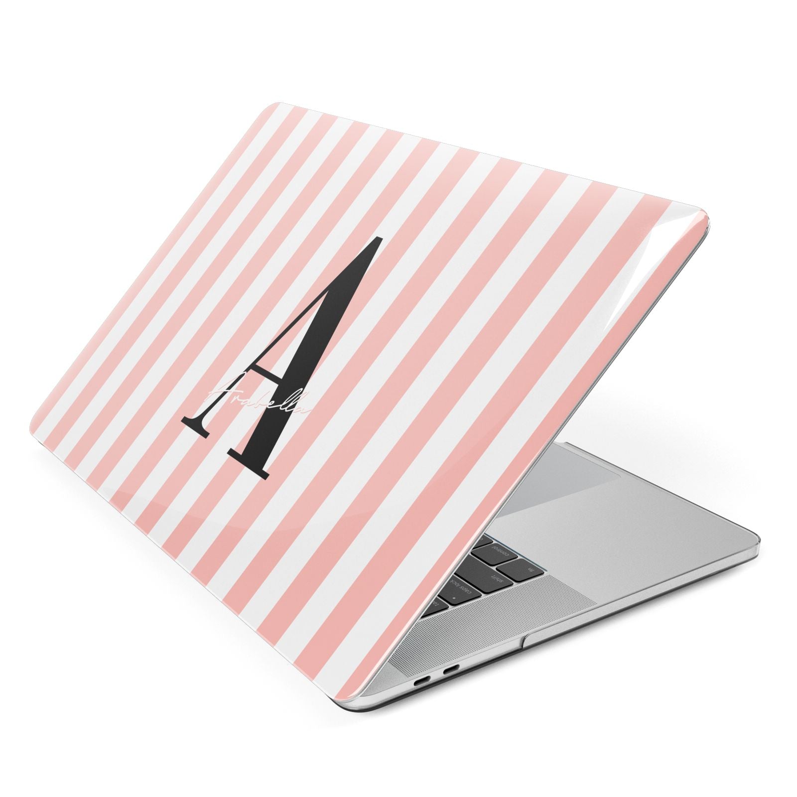 Personalised Pink Striped Initial Apple MacBook Case Side View