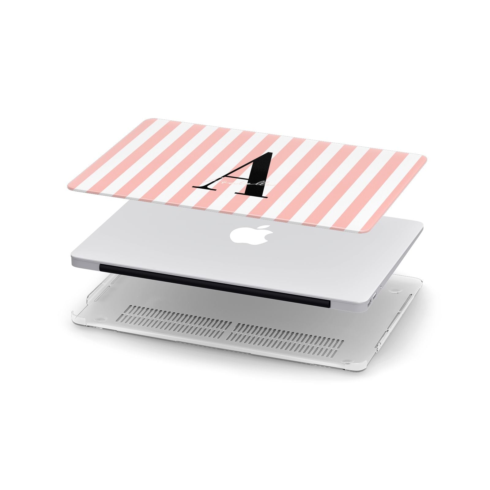 Personalised Pink Striped Initial Apple MacBook Case in Detail