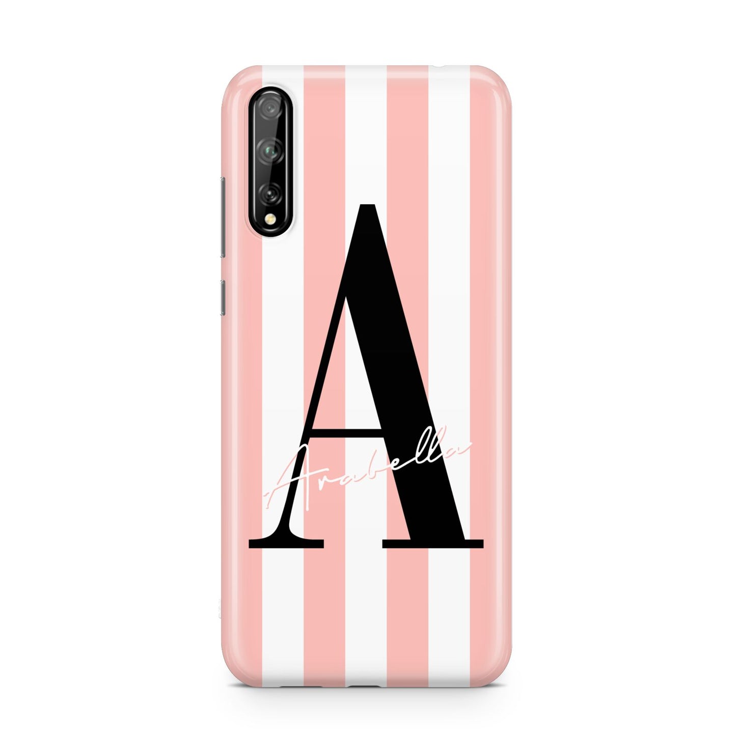 Personalised Pink Striped Initial Huawei Enjoy 10s Phone Case