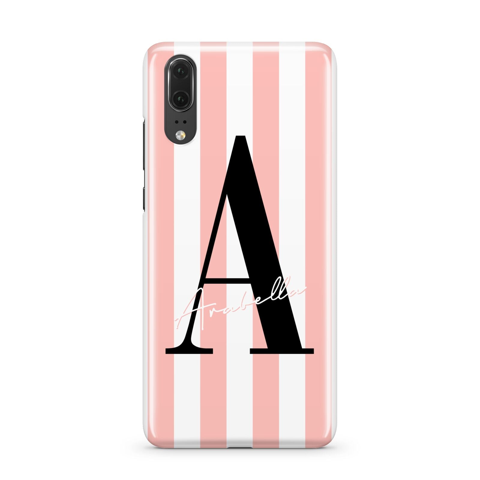 Personalised Pink Striped Initial Huawei P20 Phone Case