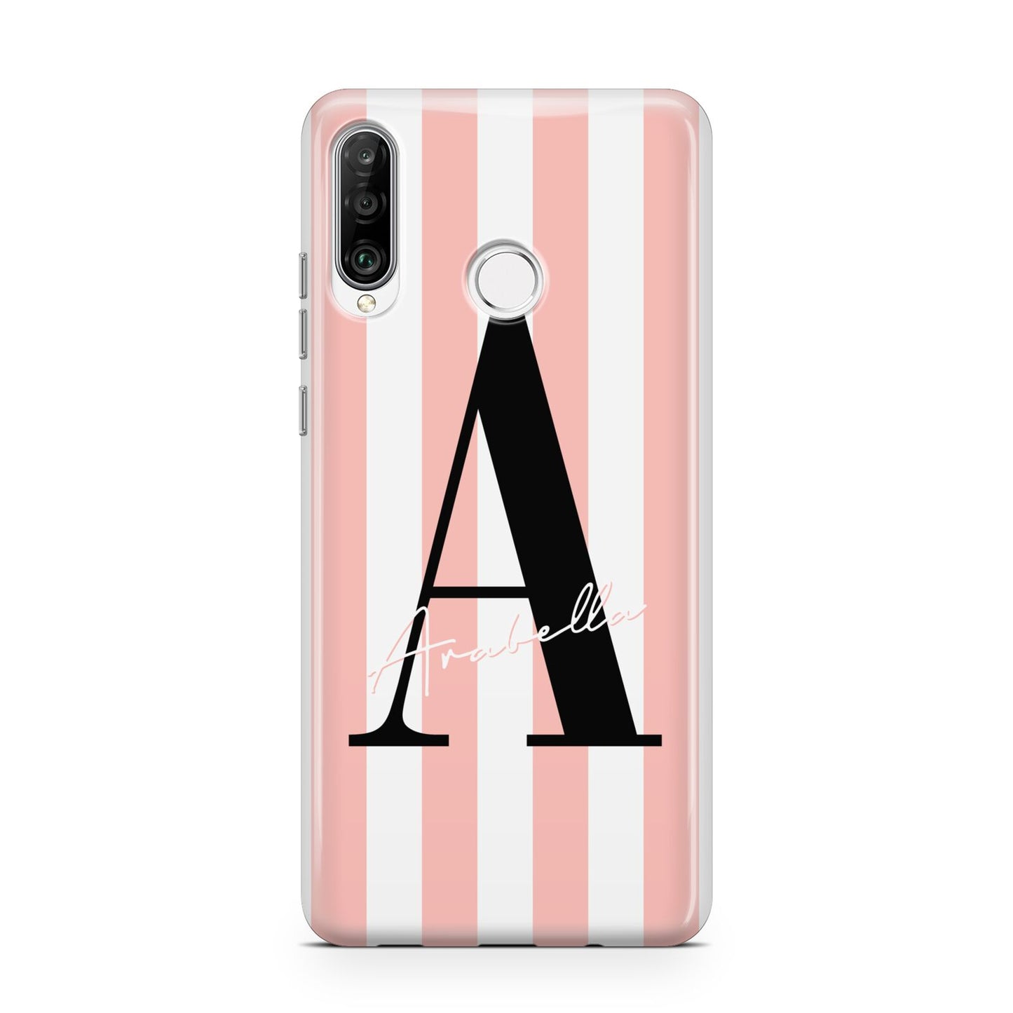 Personalised Pink Striped Initial Huawei P30 Lite Phone Case