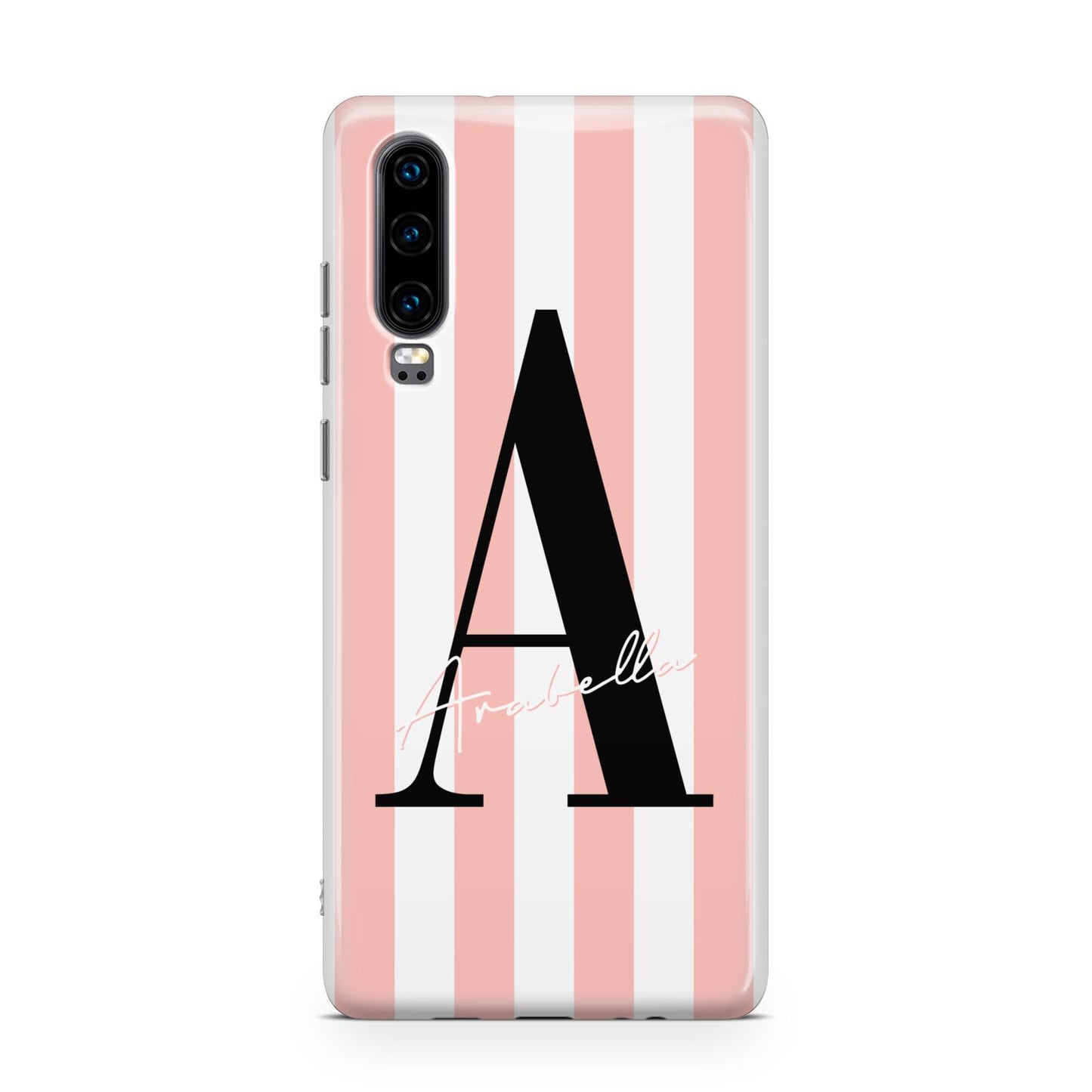 Personalised Pink Striped Initial Huawei P30 Phone Case