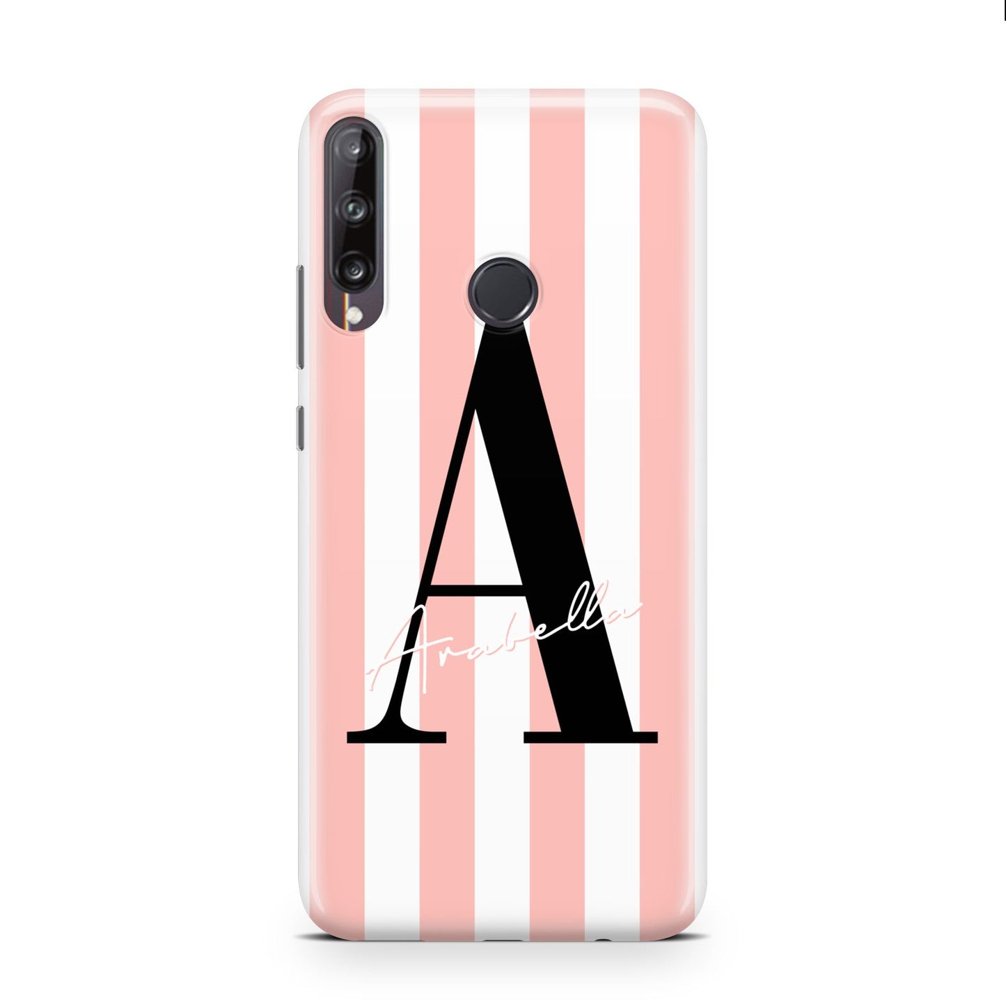 Personalised Pink Striped Initial Huawei P40 Lite E Phone Case