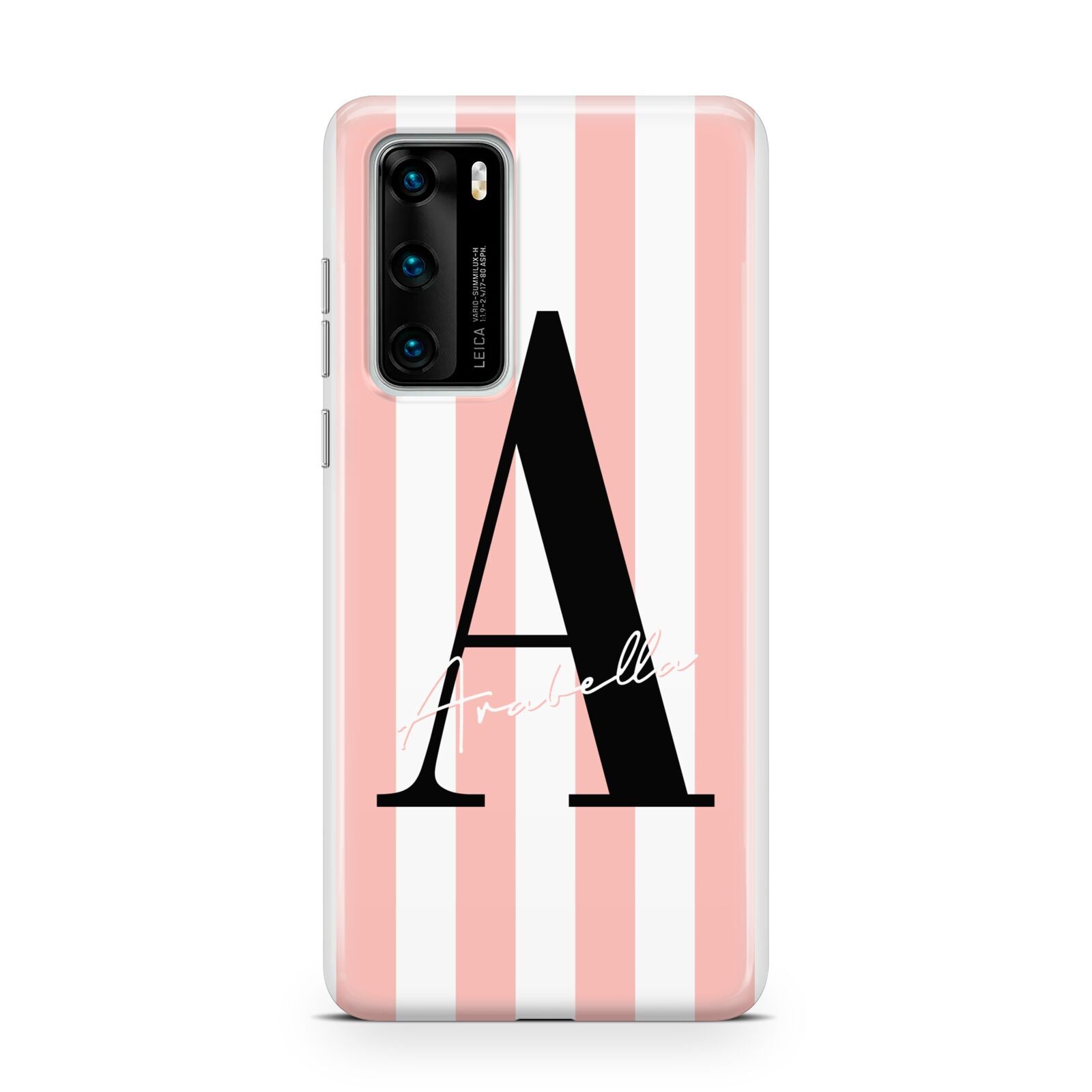 Personalised Pink Striped Initial Huawei P40 Phone Case