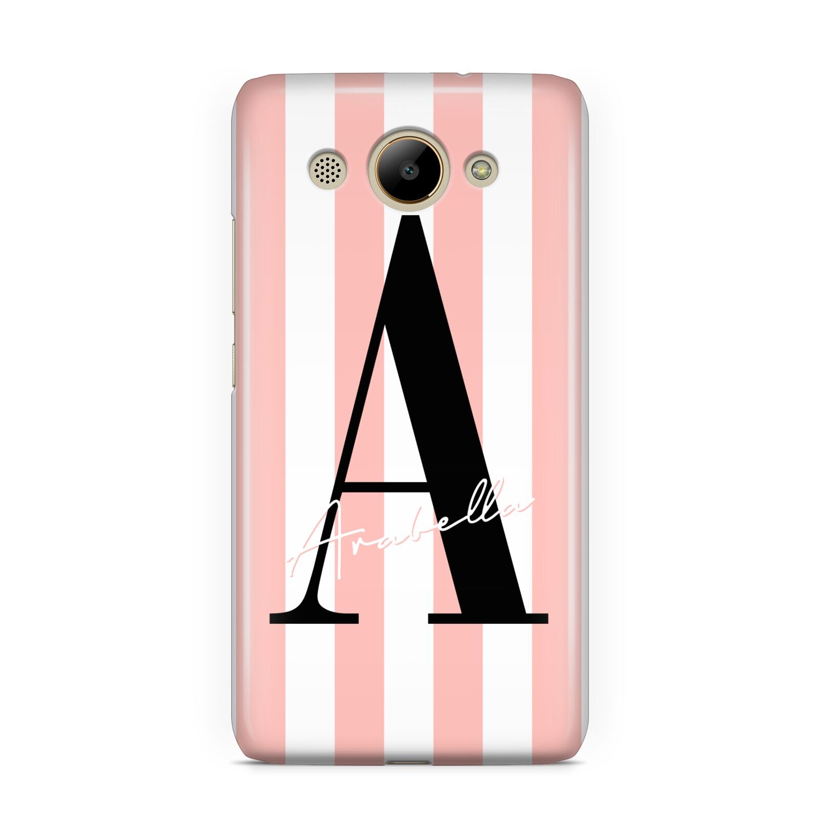 Personalised Pink Striped Initial Huawei Y3 2017