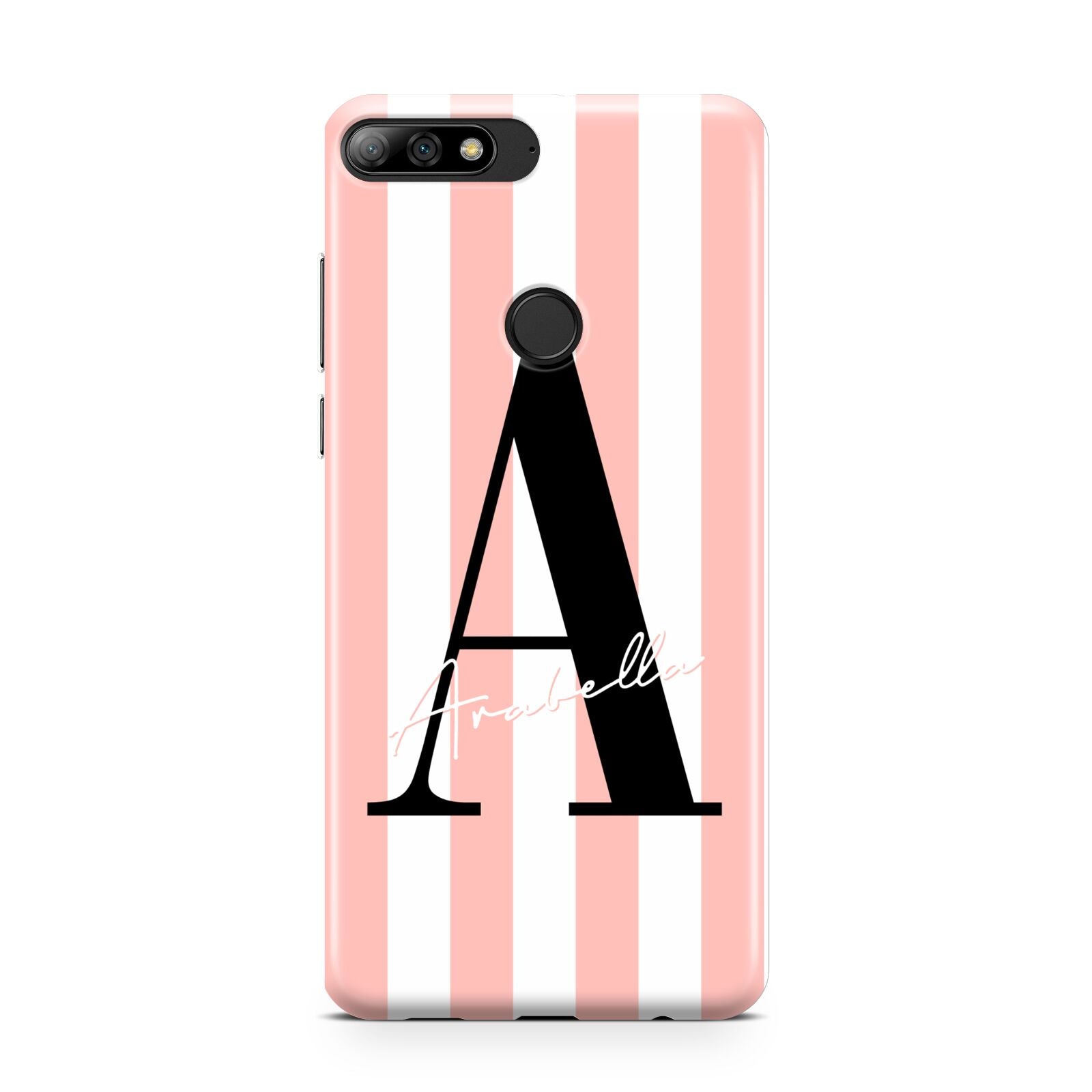 Personalised Pink Striped Initial Huawei Y7 2018