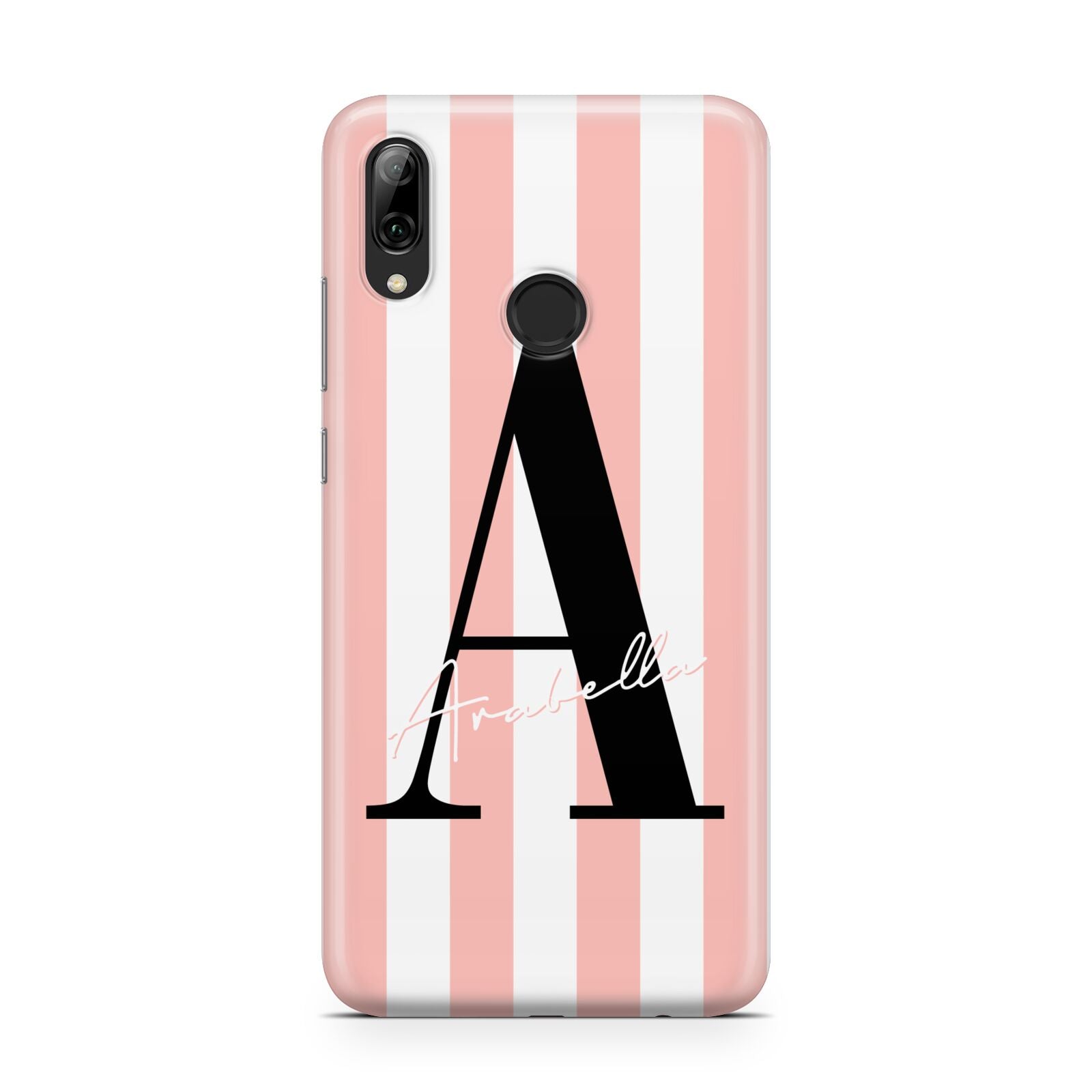 Personalised Pink Striped Initial Huawei Y7 2019