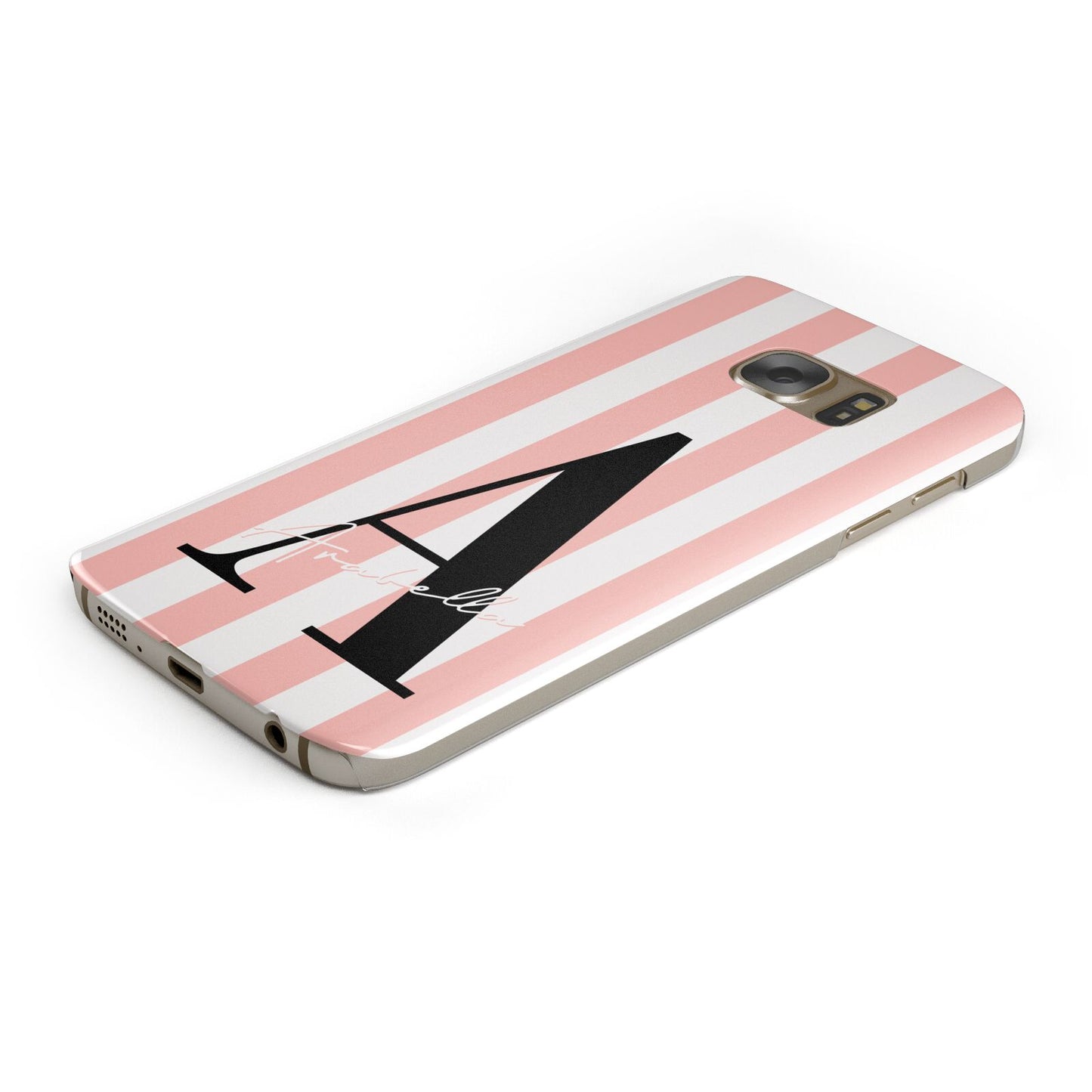 Personalised Pink Striped Initial Protective Samsung Galaxy Case Angled Image