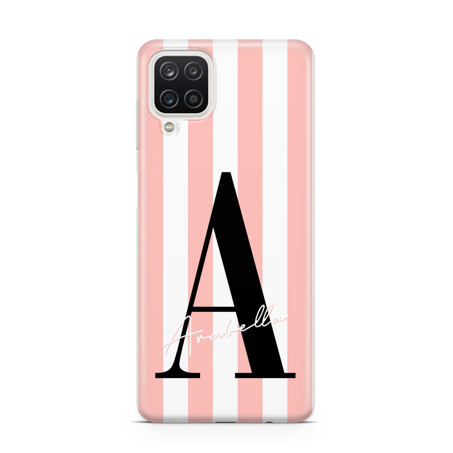 Personalised Pink Striped Initial Samsung A12 Case