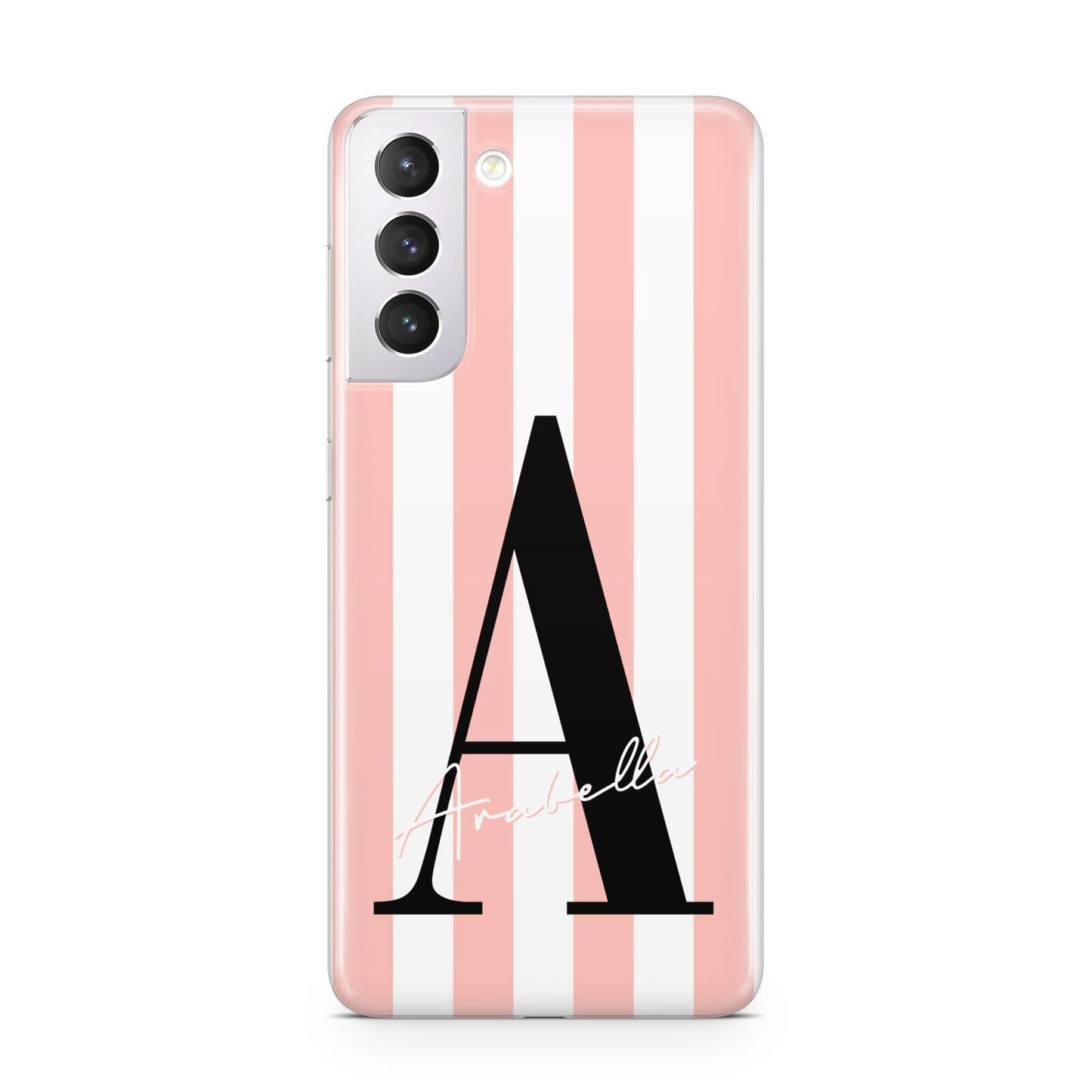 Personalised Pink Striped Initial Samsung S21 Case