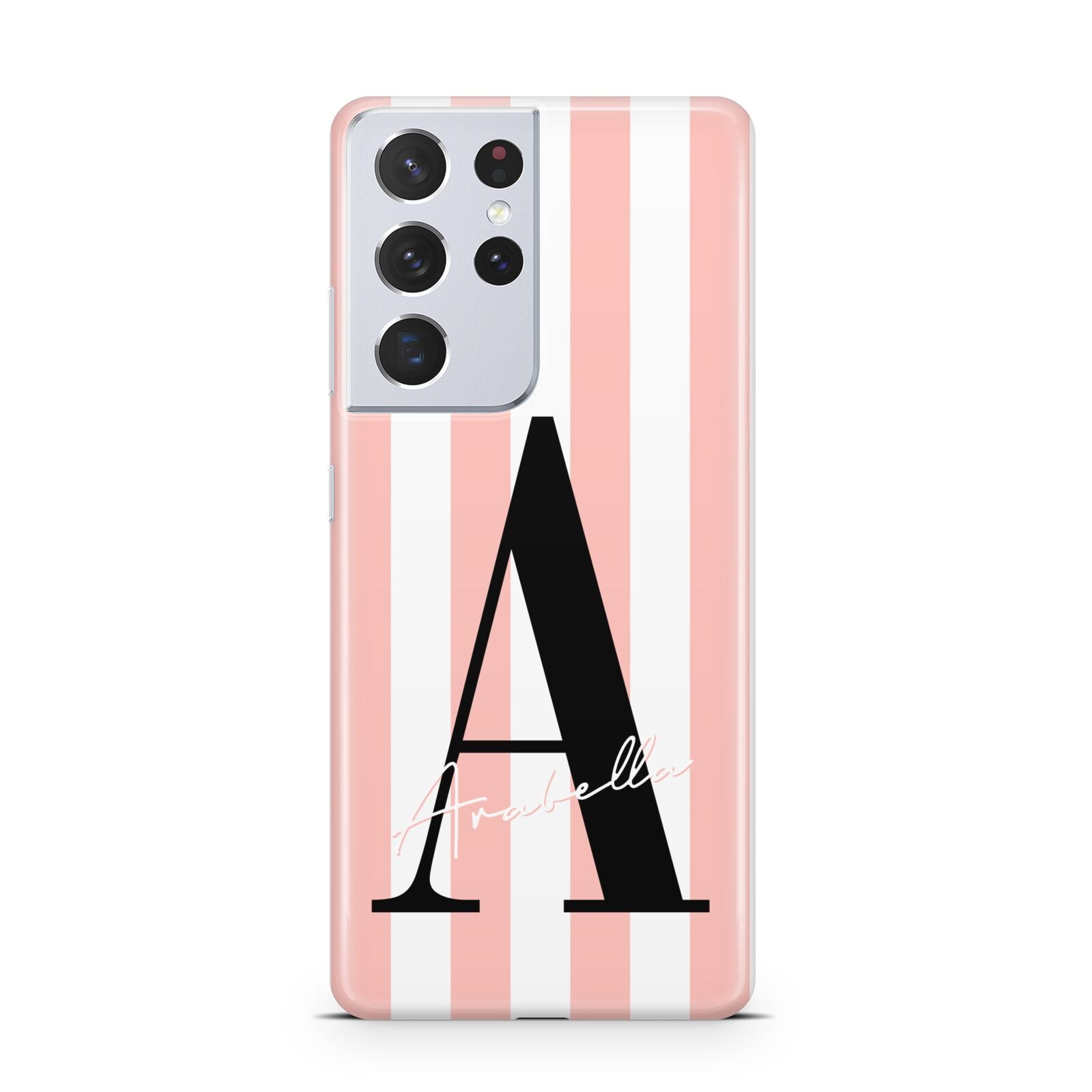 Personalised Pink Striped Initial Samsung S21 Ultra Case