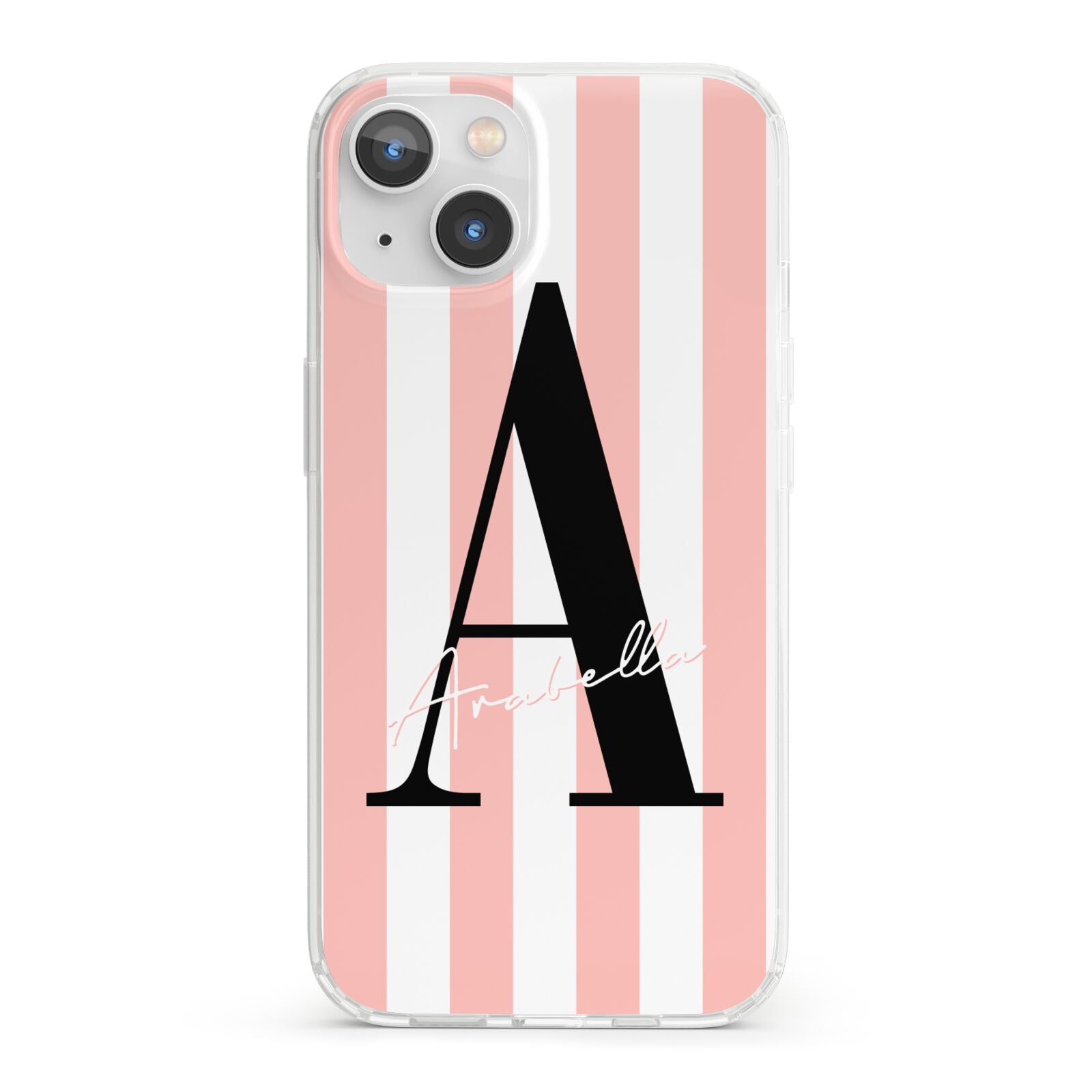 Personalised Pink Striped Initial iPhone 13 Clear Bumper Case