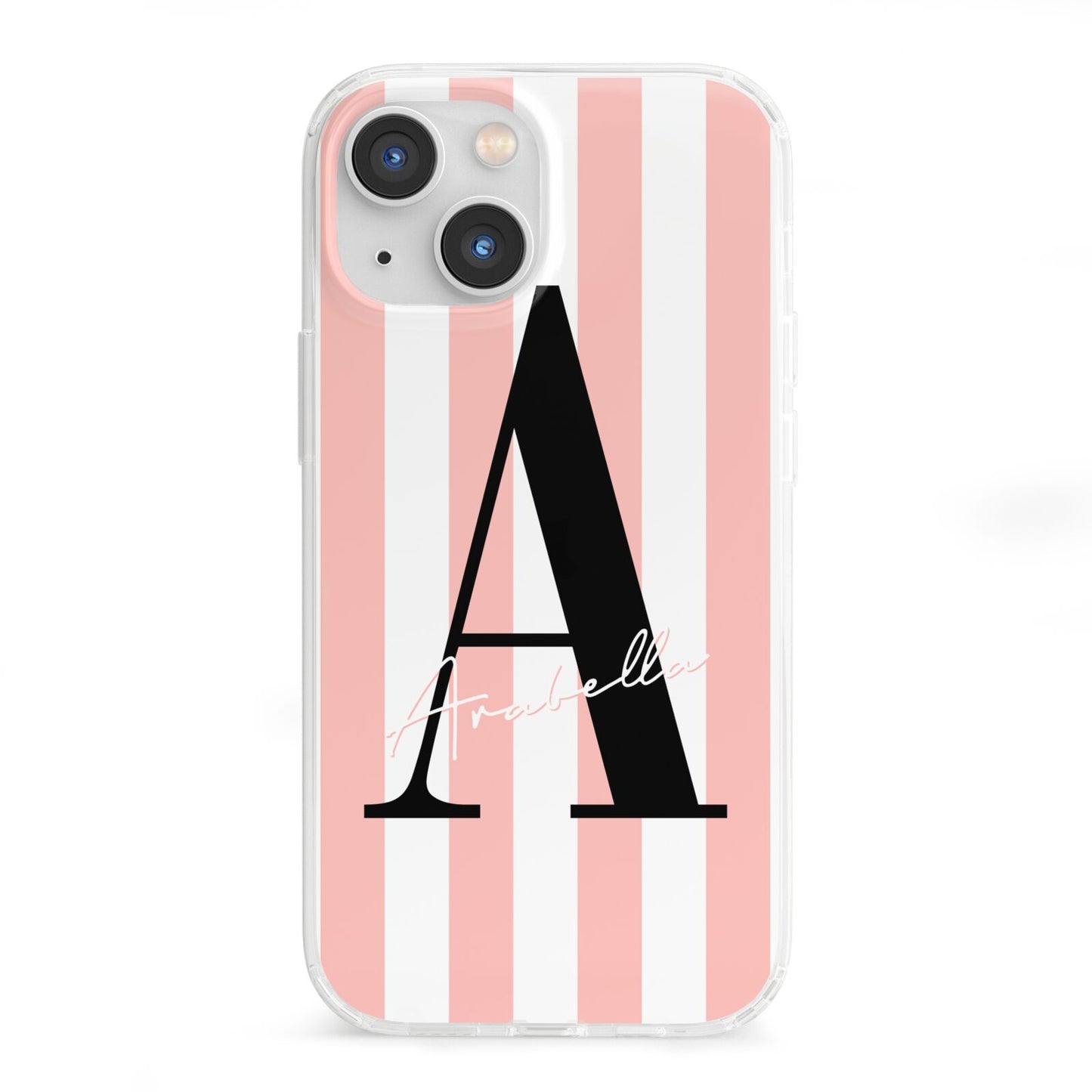 Personalised Pink Striped Initial iPhone 13 Mini Clear Bumper Case