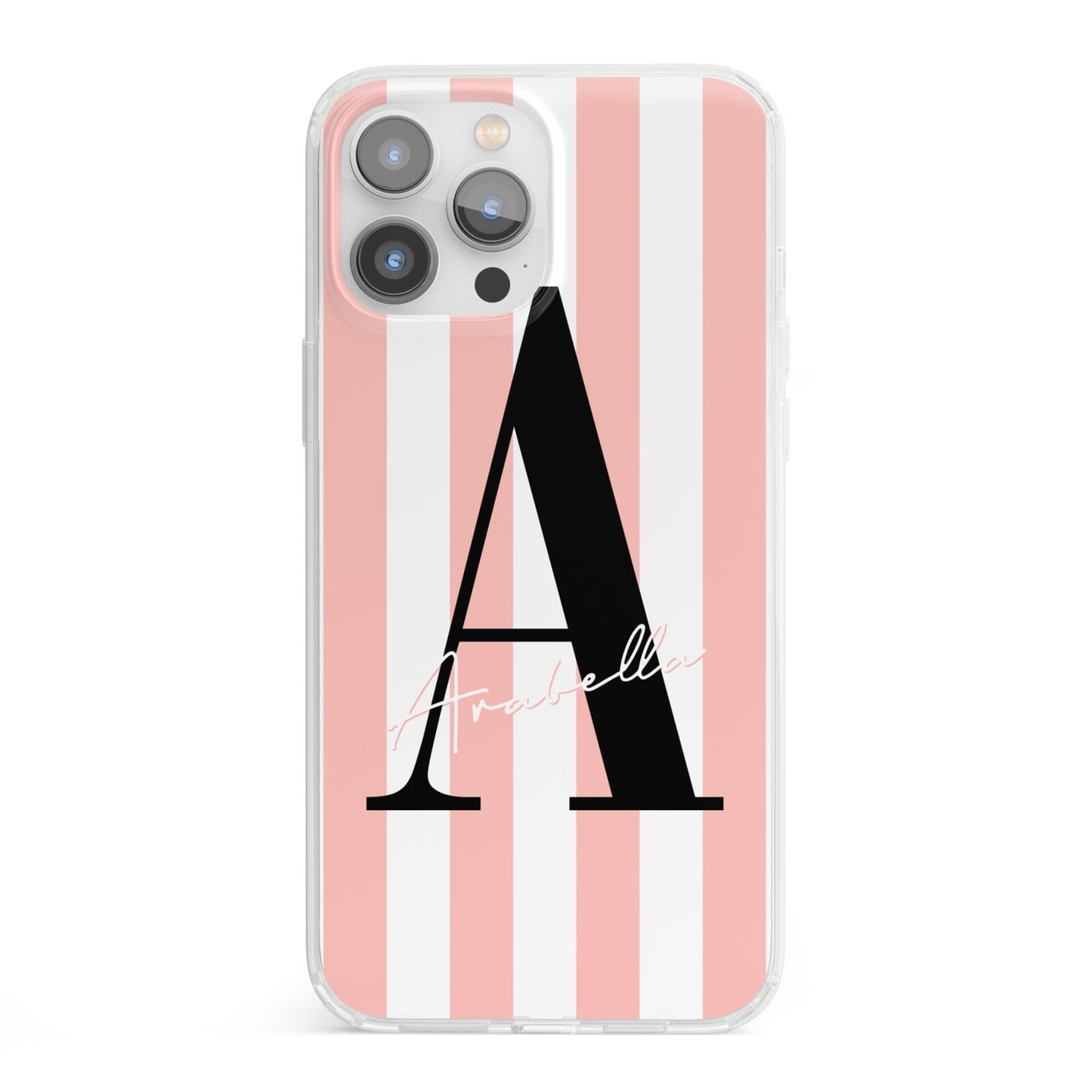 Personalised Pink Striped Initial iPhone 13 Pro Max Clear Bumper Case