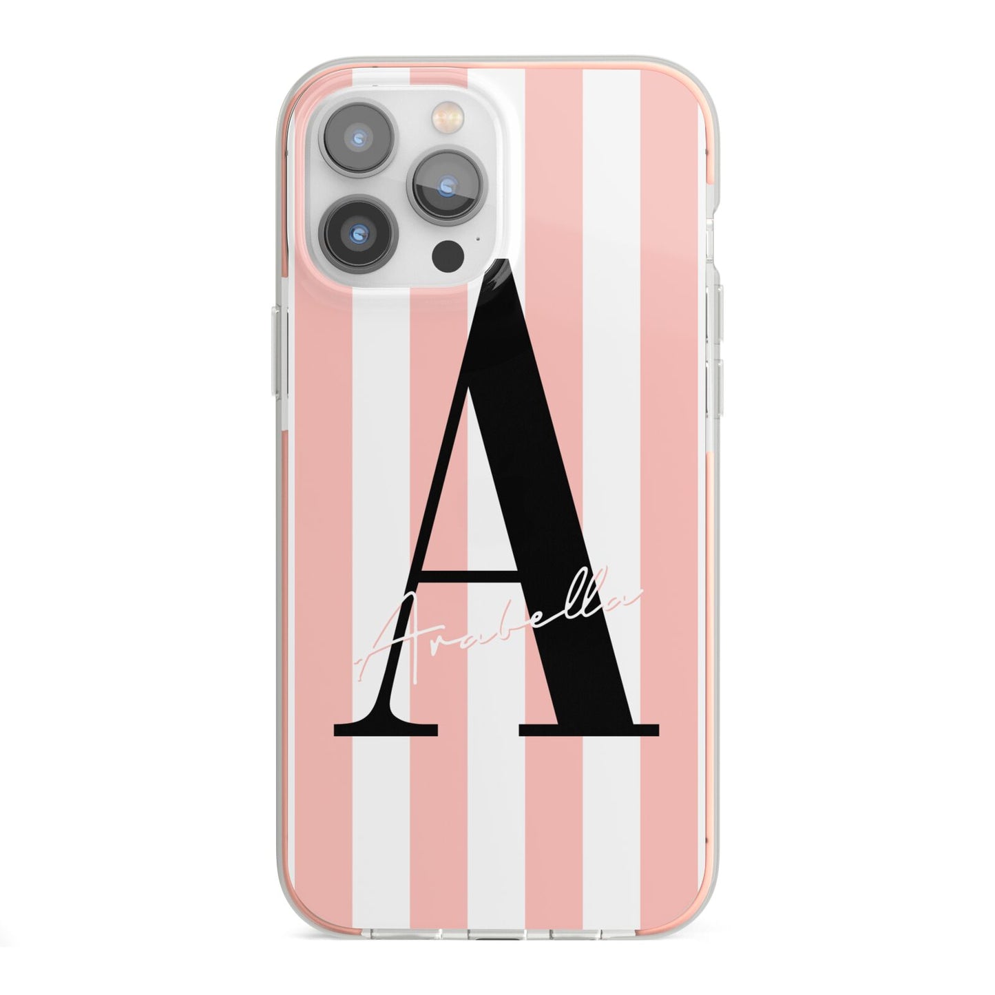 Personalised Pink Striped Initial iPhone 13 Pro Max TPU Impact Case with Pink Edges