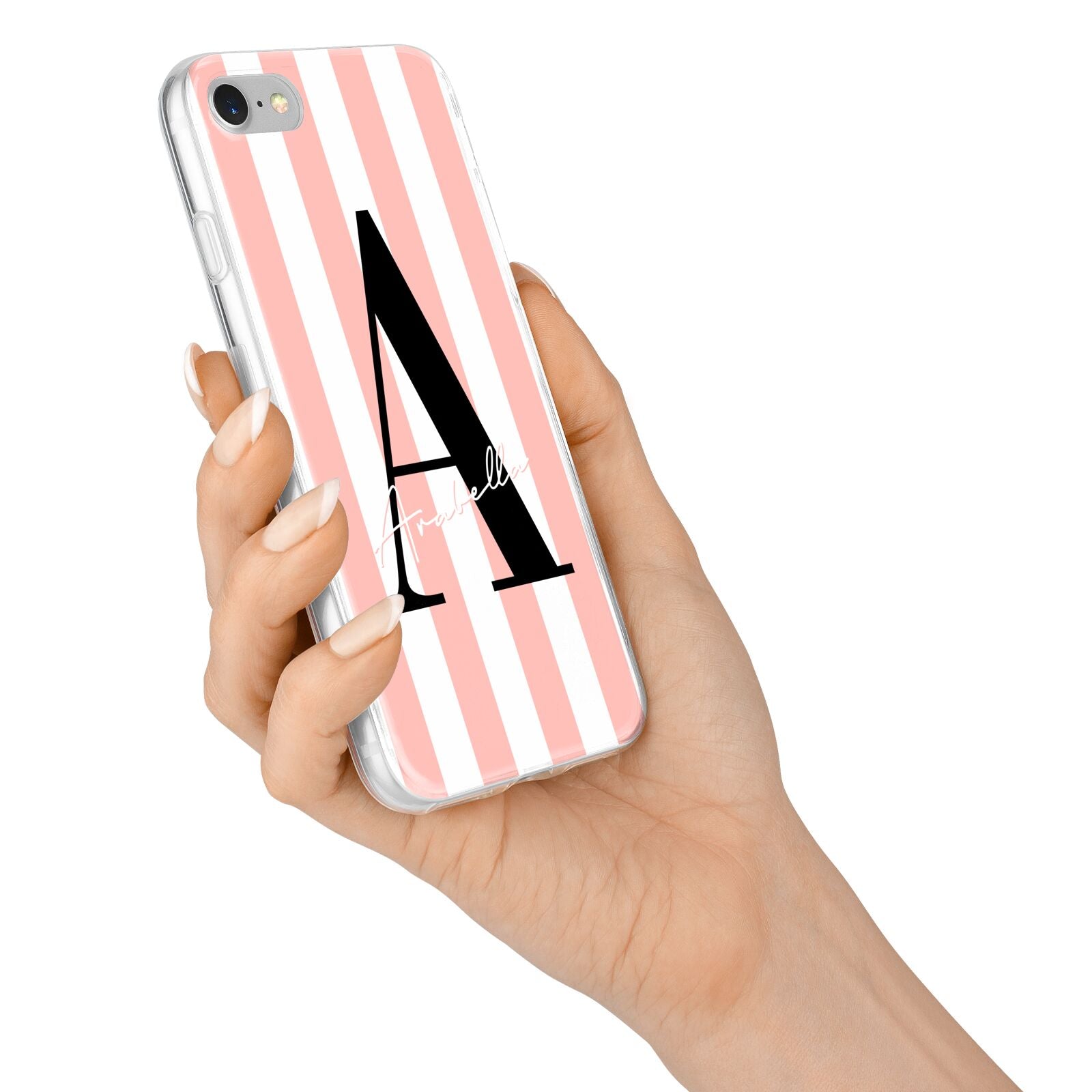 Personalised Pink Striped Initial iPhone 7 Bumper Case on Silver iPhone Alternative Image