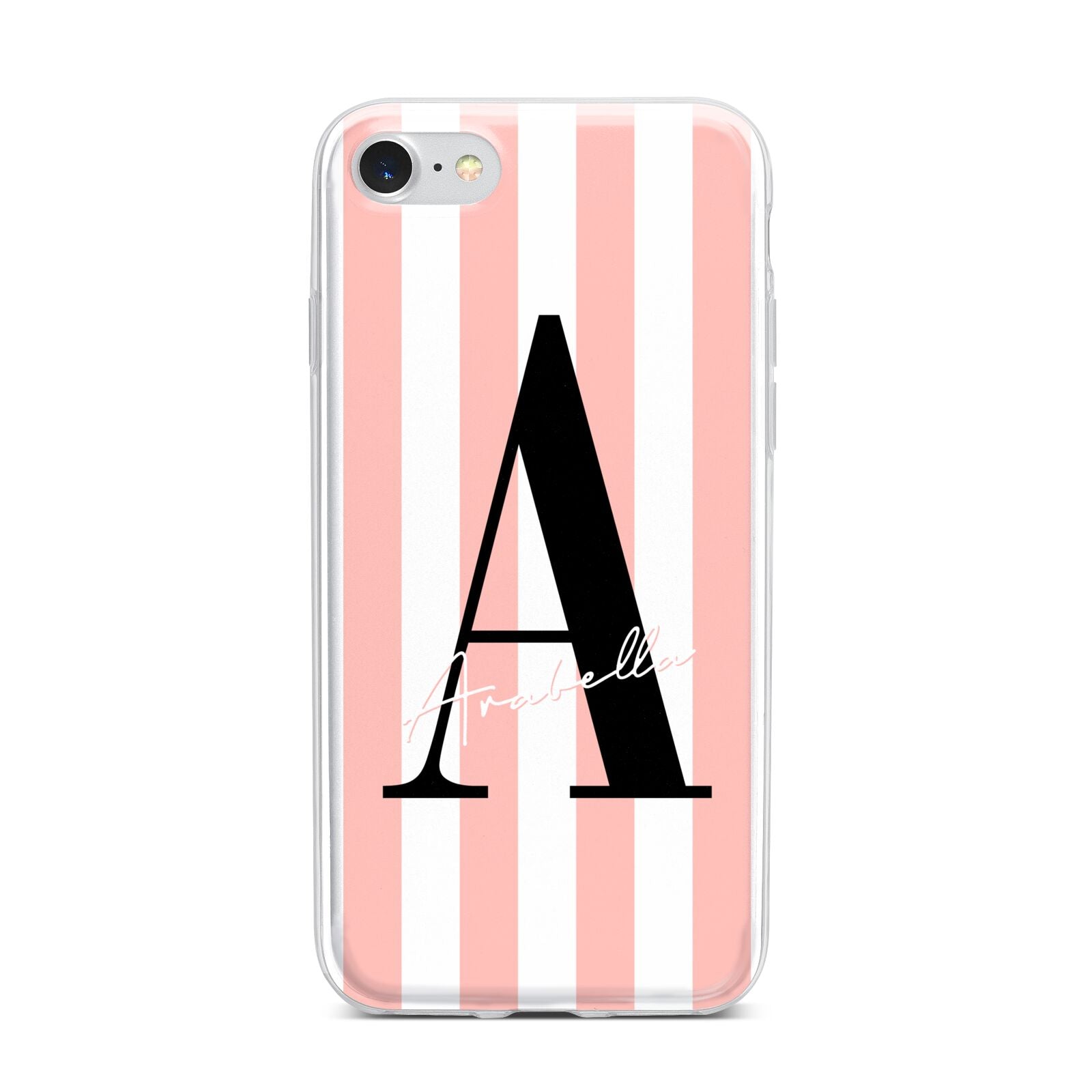 Personalised Pink Striped Initial iPhone 7 Bumper Case on Silver iPhone