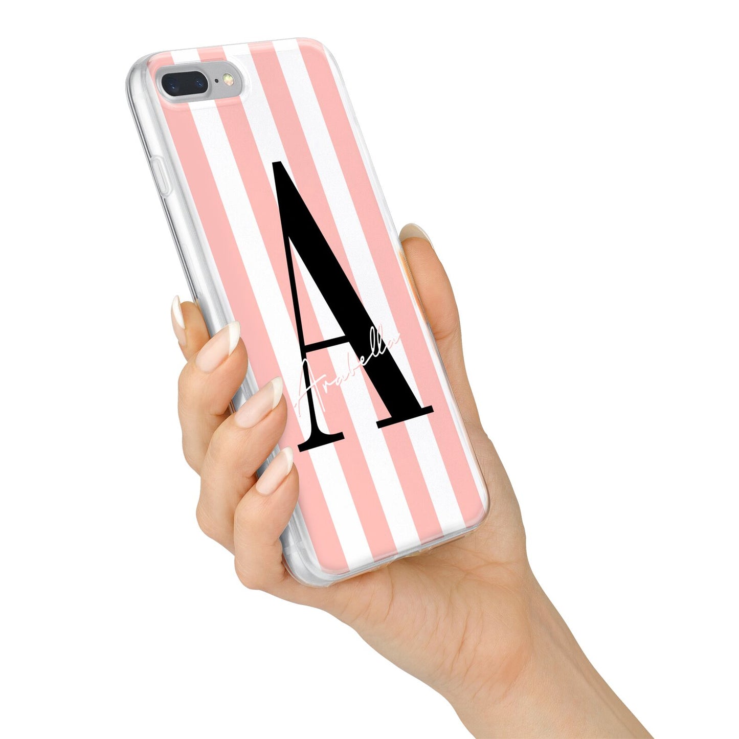 Personalised Pink Striped Initial iPhone 7 Plus Bumper Case on Silver iPhone Alternative Image