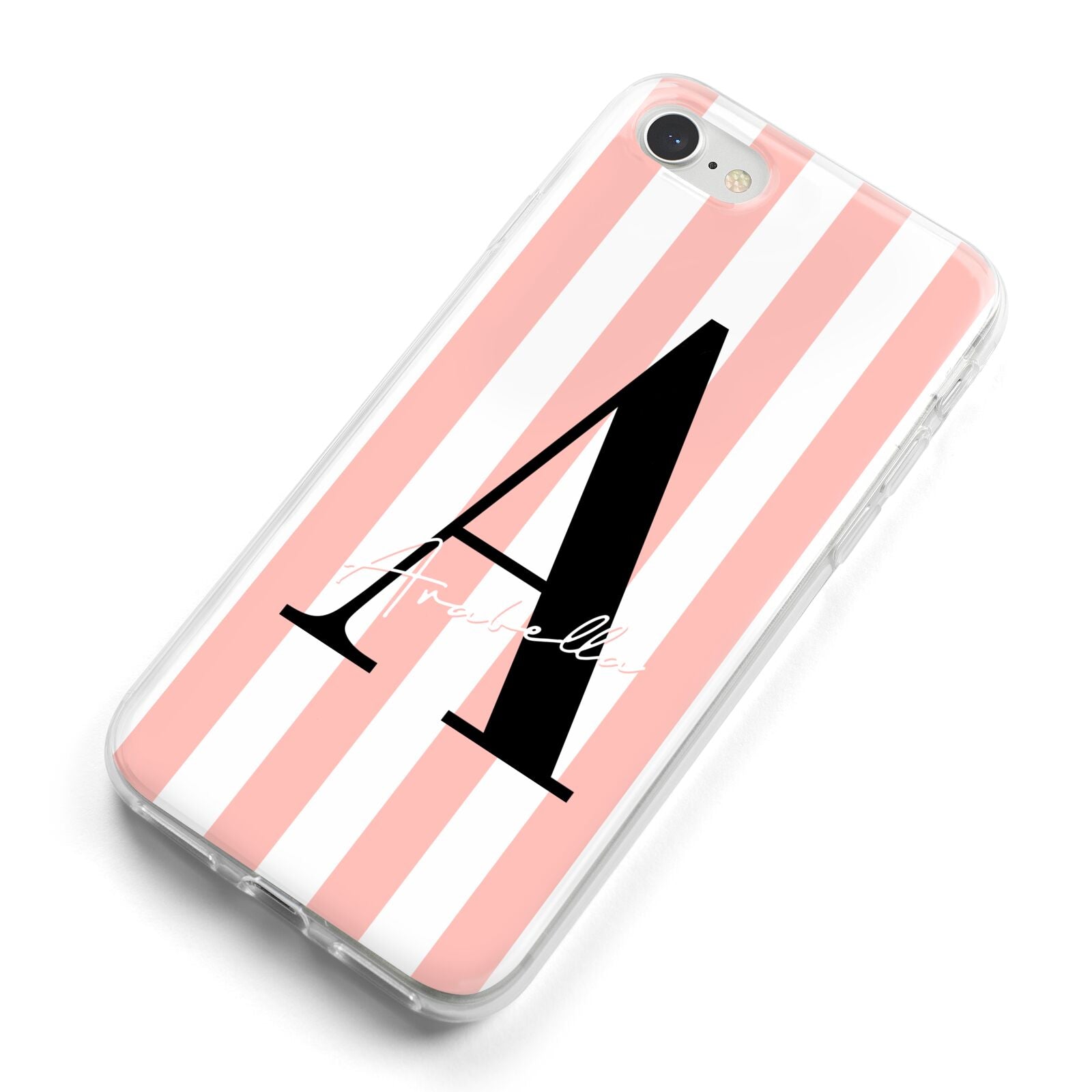 Personalised Pink Striped Initial iPhone 8 Bumper Case on Silver iPhone Alternative Image