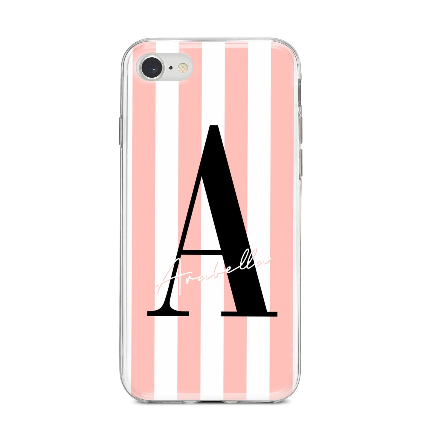 Personalised Pink Striped Initial iPhone 8 Bumper Case on Silver iPhone