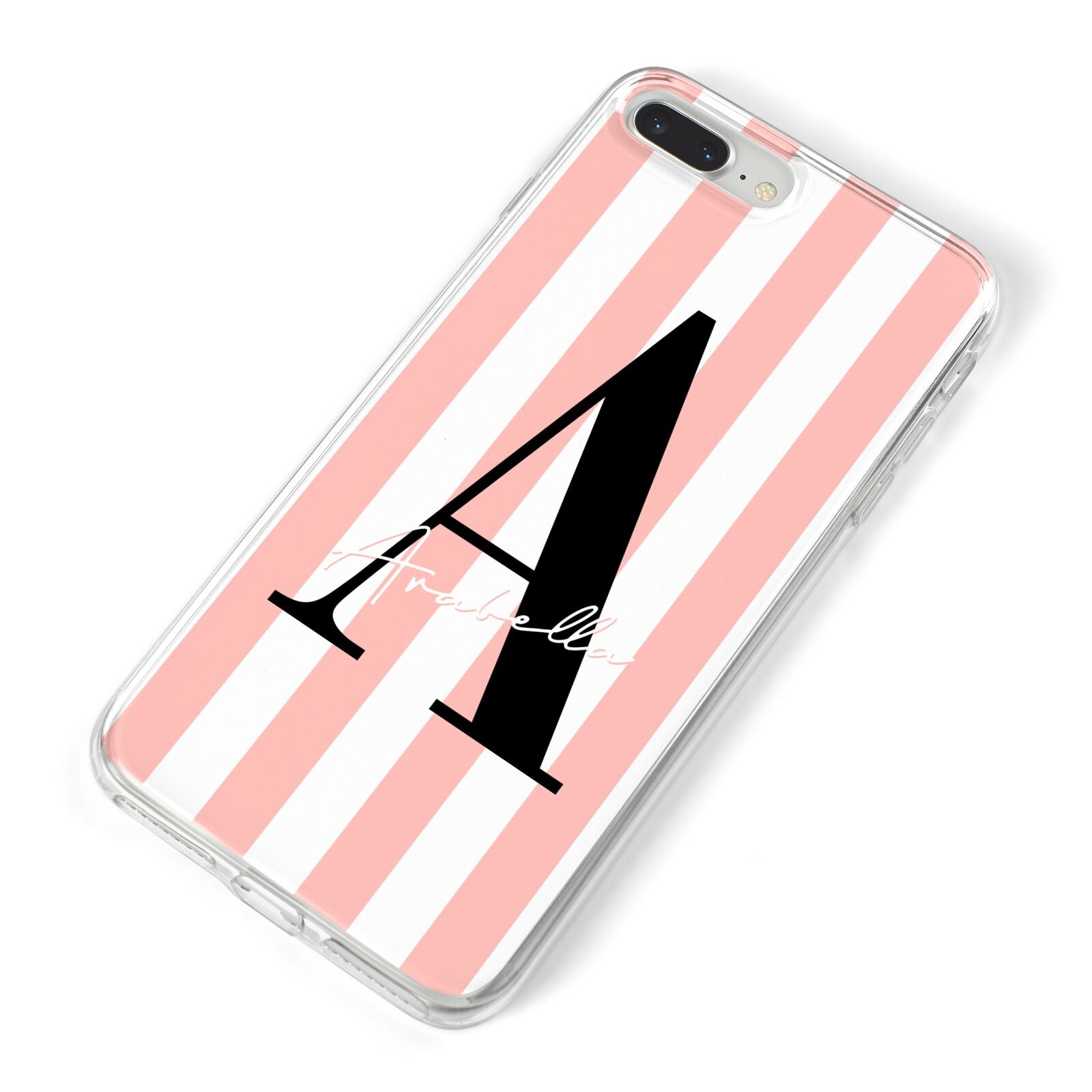 Personalised Pink Striped Initial iPhone 8 Plus Bumper Case on Silver iPhone Alternative Image