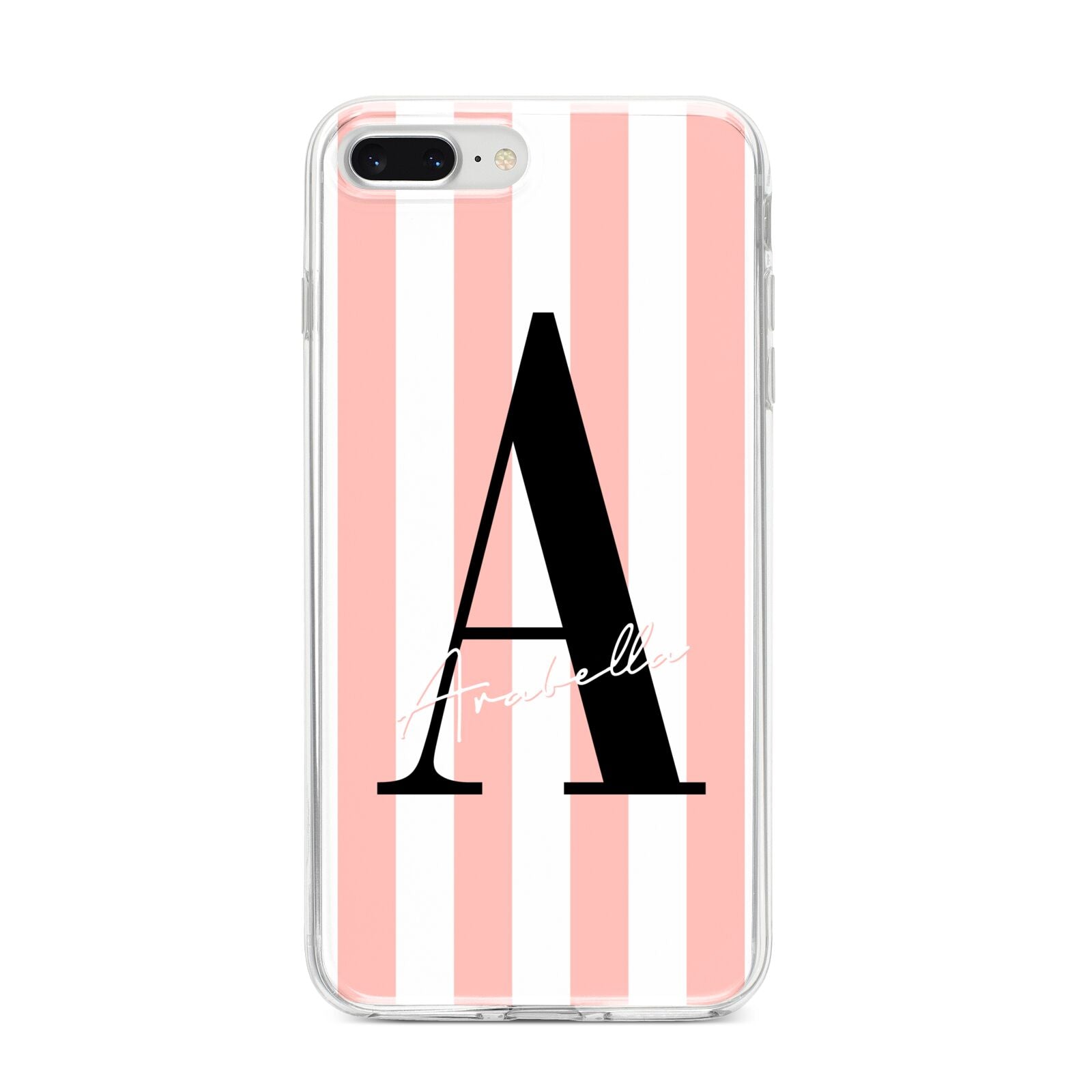 Personalised Pink Striped Initial iPhone 8 Plus Bumper Case on Silver iPhone