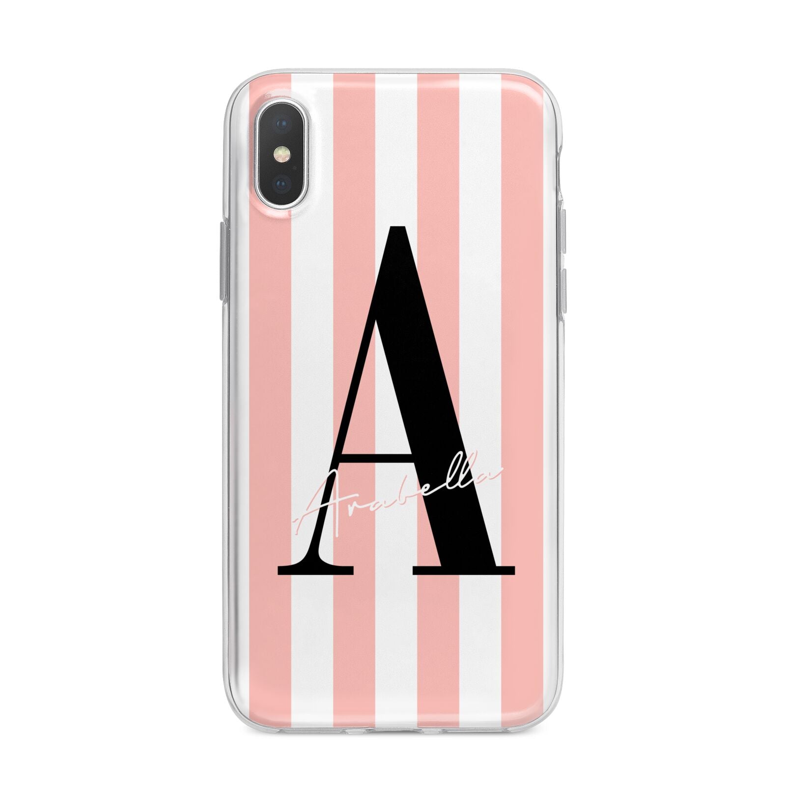 Personalised Pink Striped Initial iPhone X Bumper Case on Silver iPhone Alternative Image 1